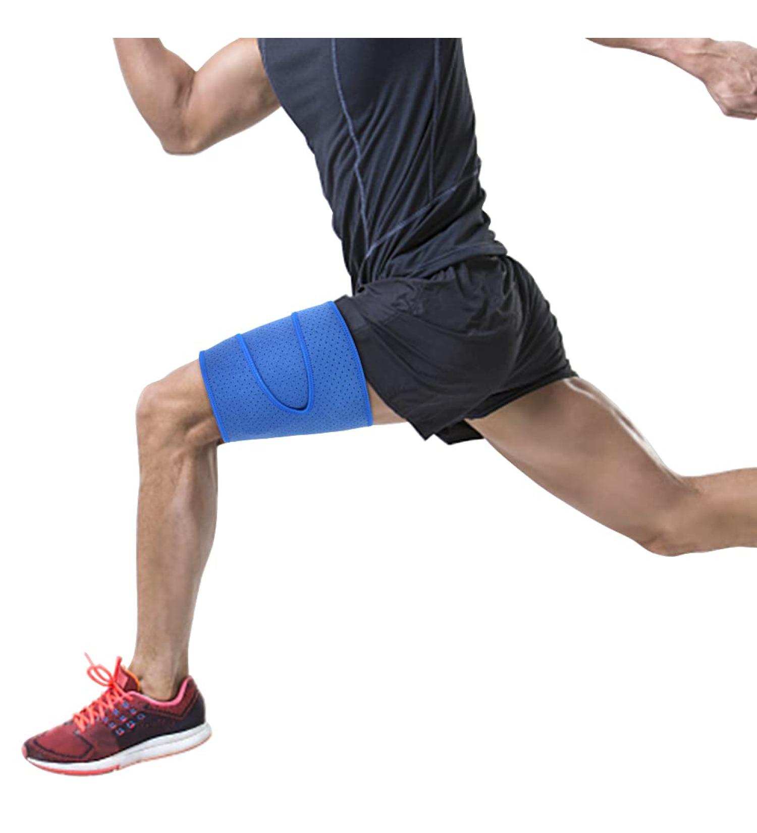 Thigh Brace Support | Anti-Slip Compression Sleeve for Hamstring & Quadricep Injuries | Adjustable Sports Leg Bandage - Buy Online on GoSupps.com