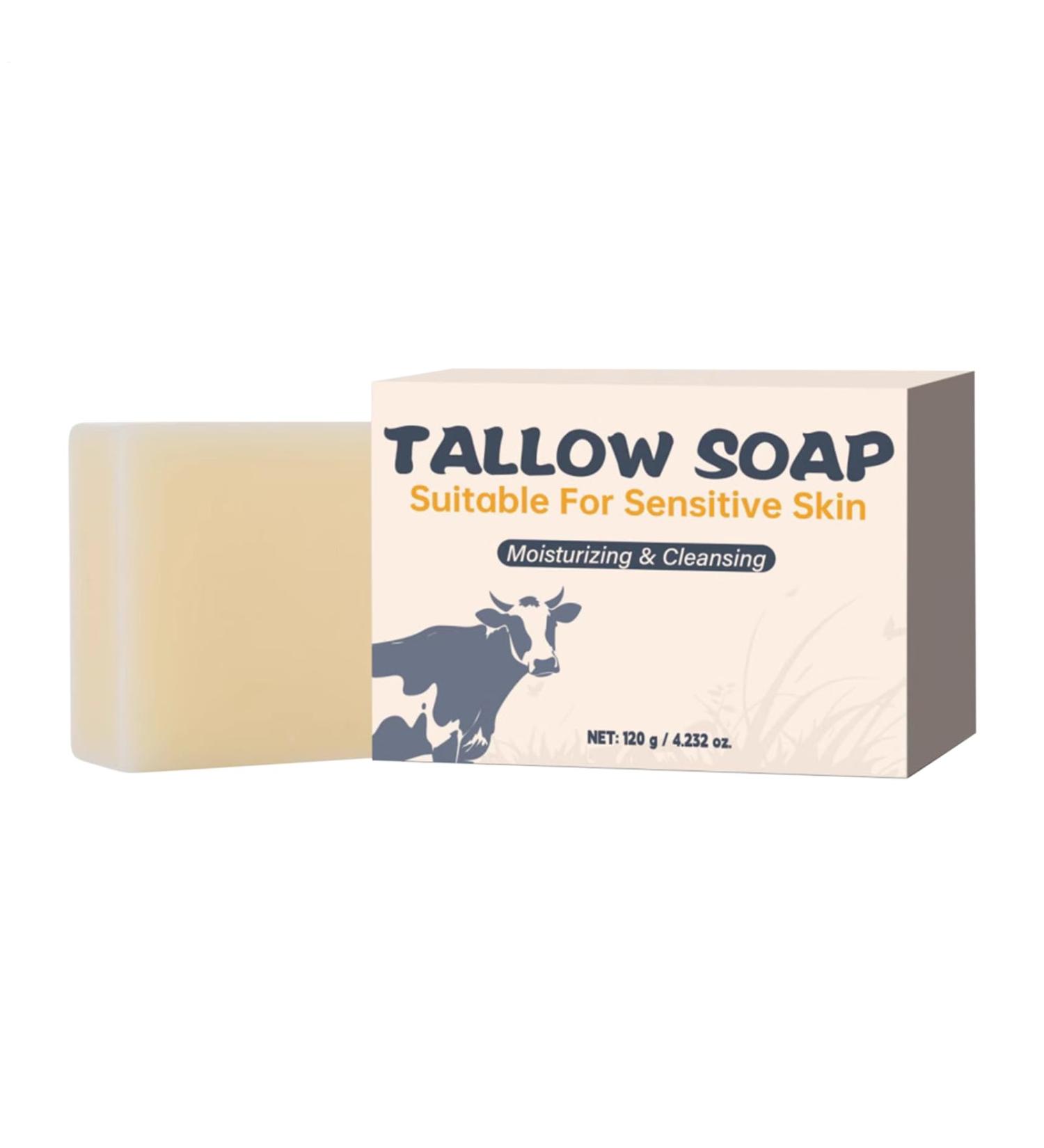Beef Tallow Soap Bar Natural Soothing Cleanser 3.33x2.44 inches Relaxing Facial Wash Ingredients Moisturizing Body Soap for Bath Shower and Shaving - Buy Online on GoSupps.com