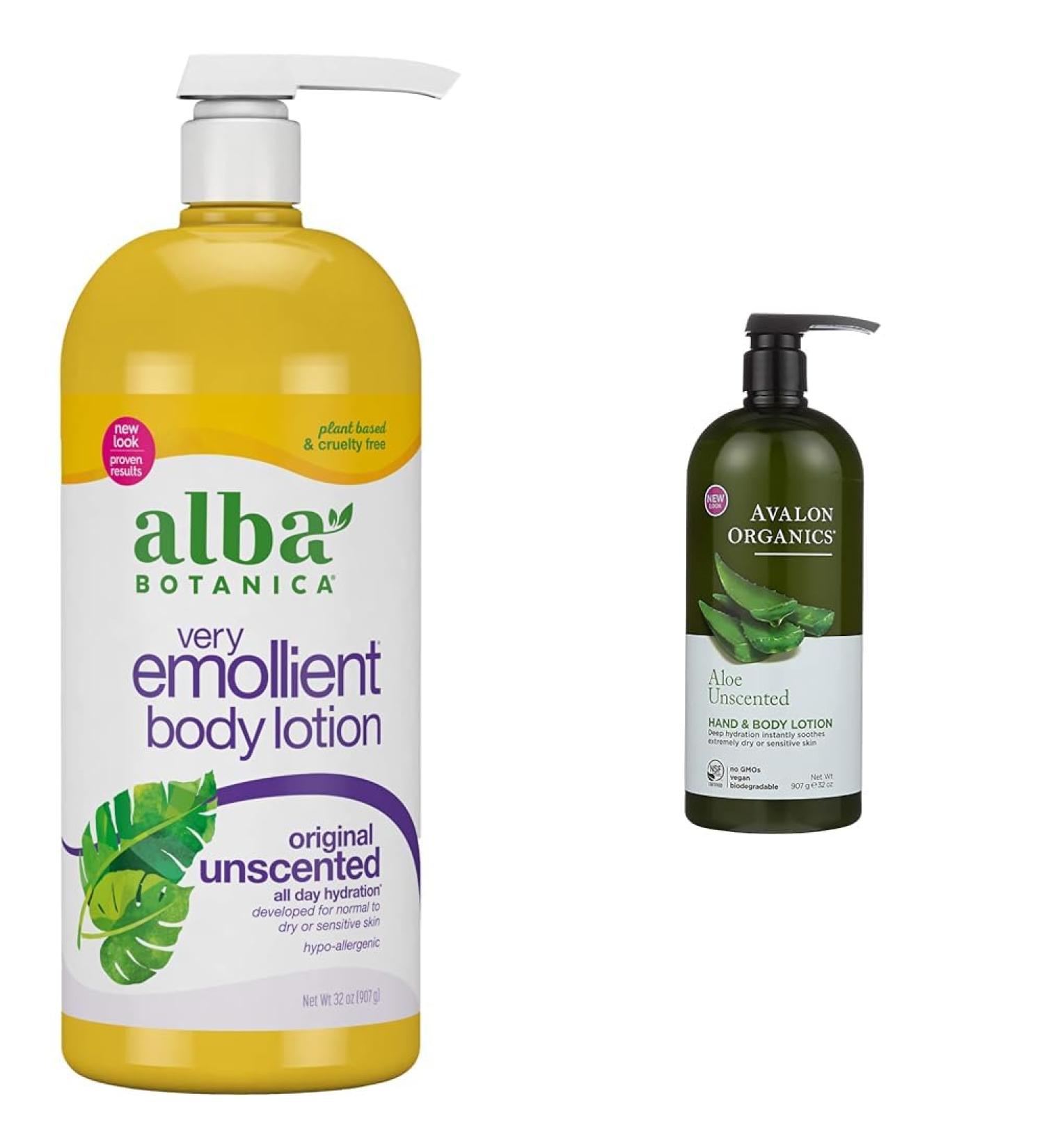 Alba Botanica Very Emollient Body Lotion Unscented Original 32 Oz & Avalon Organics Hand & Body Lotion Aloe Unscented 32 Oz - Buy Online on GoSupps.com