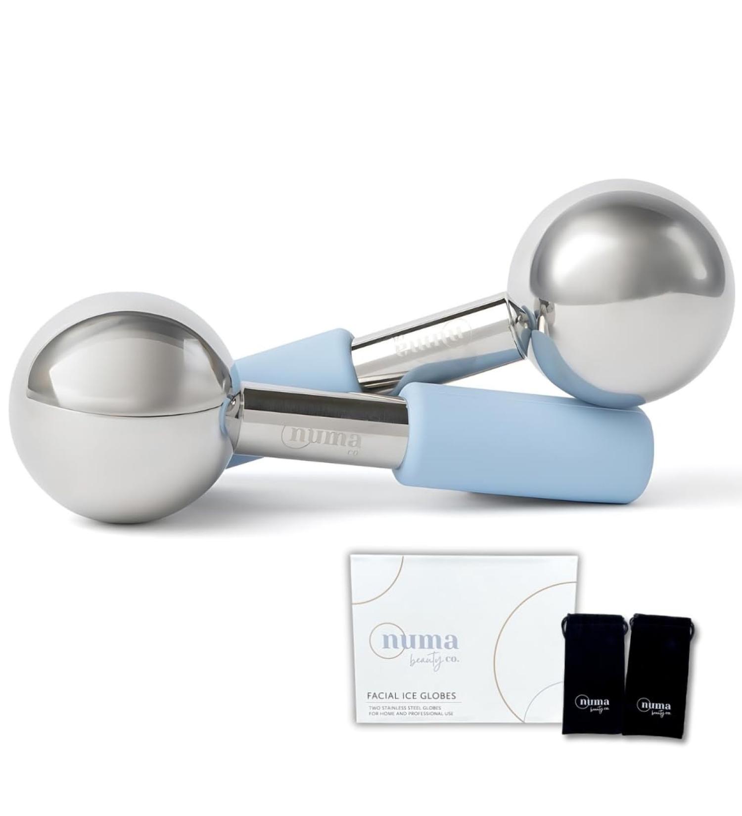 Ice Globes for Face - Stainless Steel Facial Massagers Set of 2 | Cooling Ice Roller with Silicone Handle | Warm/Cold Tool for Estheticians | Magnetic Box & Storage Bags Included - Buy Online on GoSupps.com