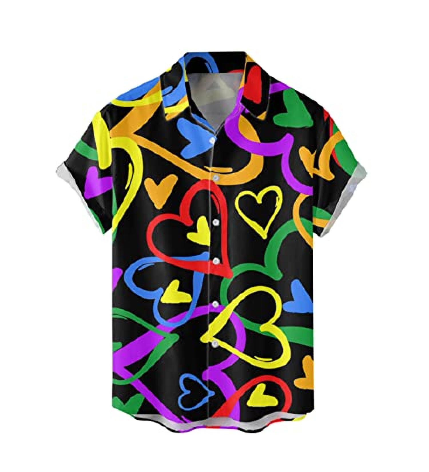 Men's Valentine's Day Heart Print Button Down Shirt - Classic Fit Beach Vacation Blouse | 4XL - Buy Online on GoSupps.com