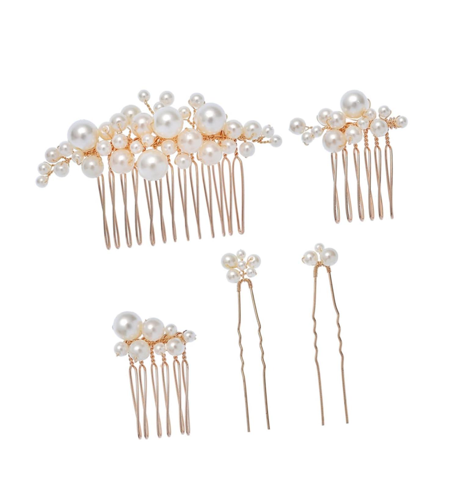 Mikinona 1 Set Bride Wedding Hairpin Pearl Hair Side Comb Pearl Hair Stick Bride Headdress Wedding Hair Comb Bride Hair Side Comb Bride Hair Accessory Bride Hair Comb Bride Hair Fork - Buy Online on GoSupps.com