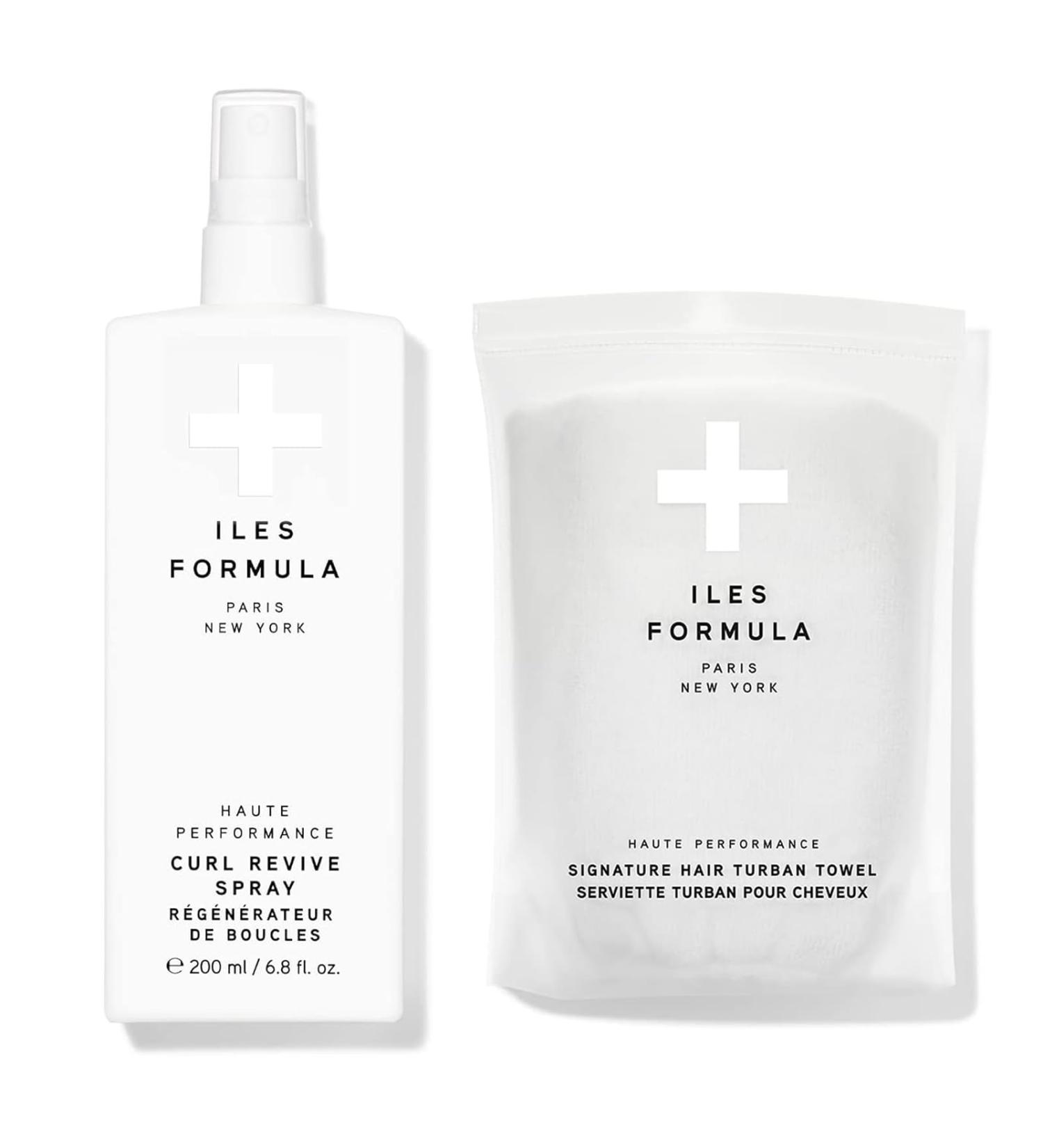 ILES FORMULA Haute Performance Curl Revive Spray & Fast Absorbing Microfiber Hair Turban Towel Set - Anti-Frizz & Anti Humidity Spray - Defines Adds Texture Style Curly or Wavy Hair - 200ML - Buy Online on GoSupps.com