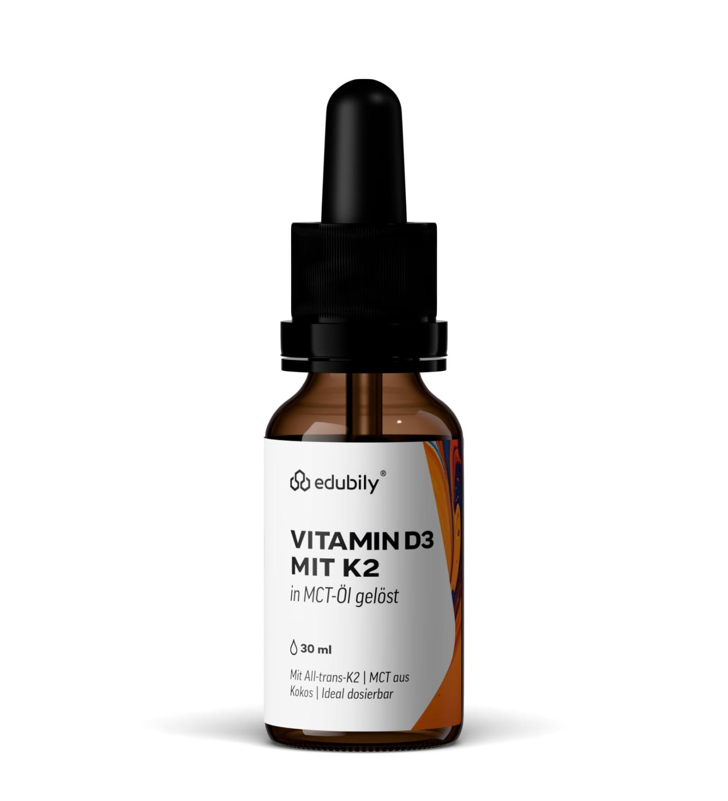  edubily nutrition Edubily Nutrition Vitamin D3 K2. 1132 drops dissolved in MCT oil. Vitamin D3 contributes to normal bodily function. - Buy Online on GoSupps.com