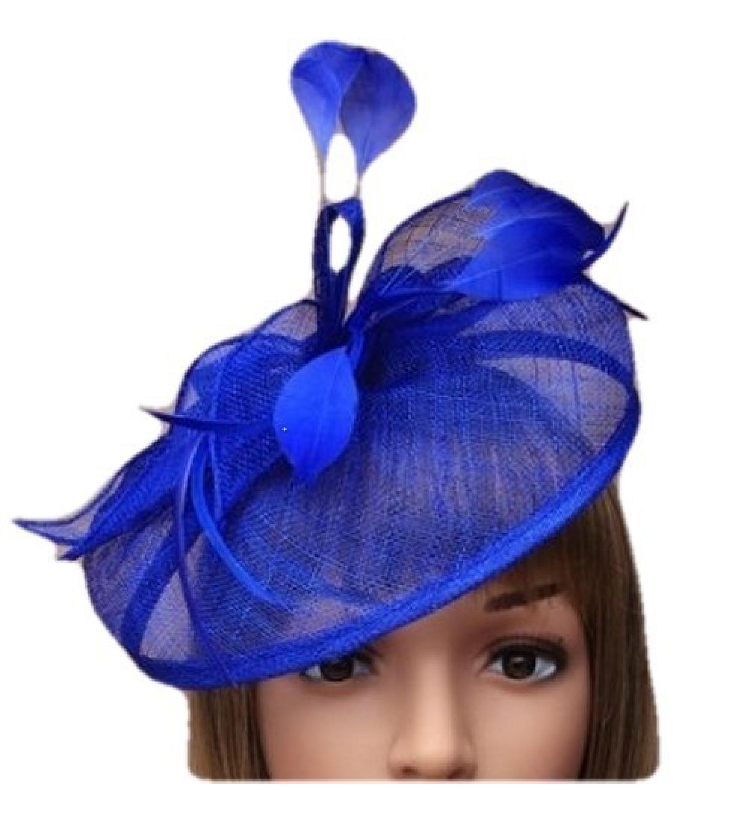Beautiful Large Royal Blue Hatinator Hat with slanted band Bridal. Races Ladies Day