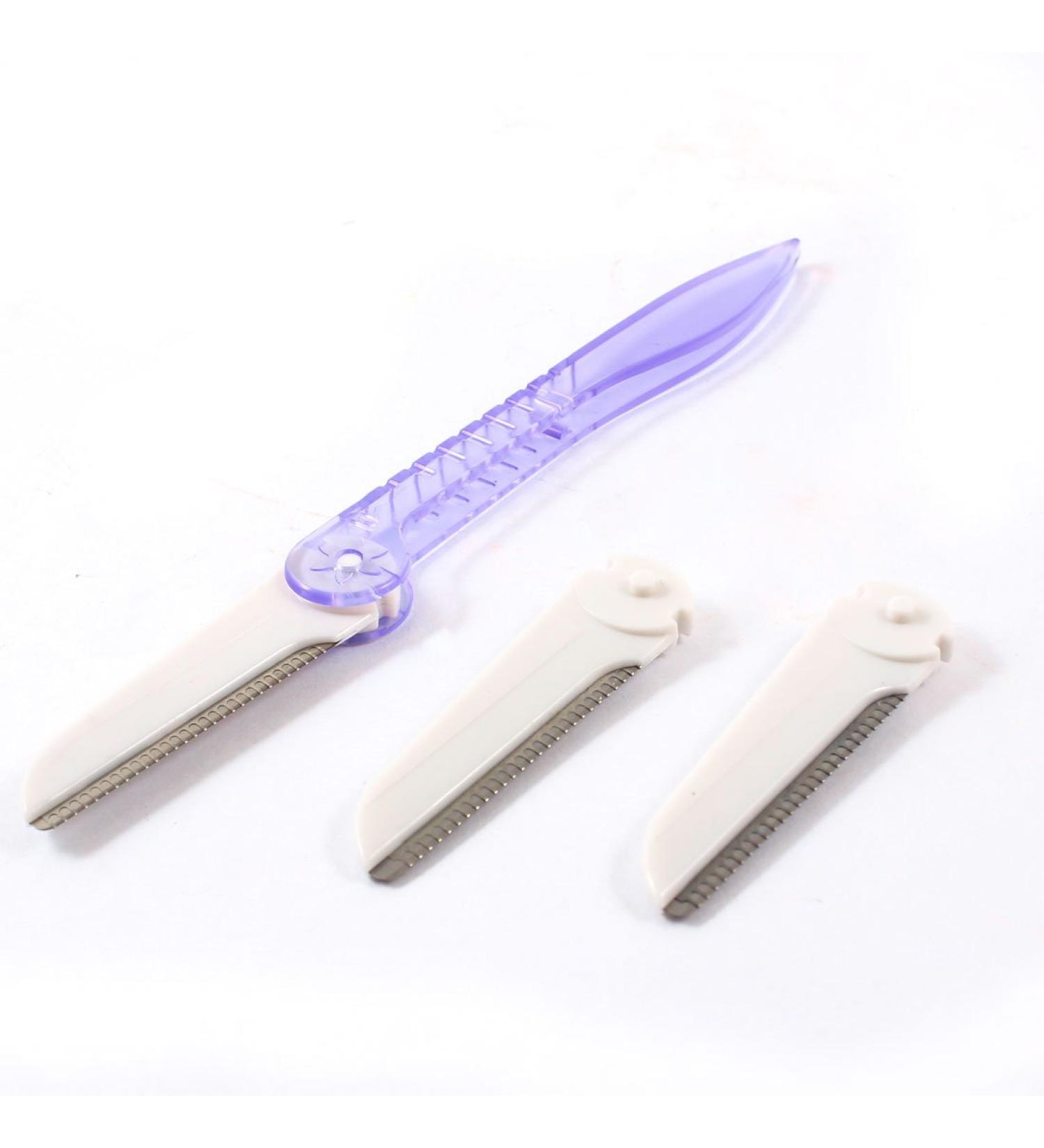 Ruilogod Woman Trimmer Eyebrow Razor w 2 Pieces Replacement Head White Clear Purple