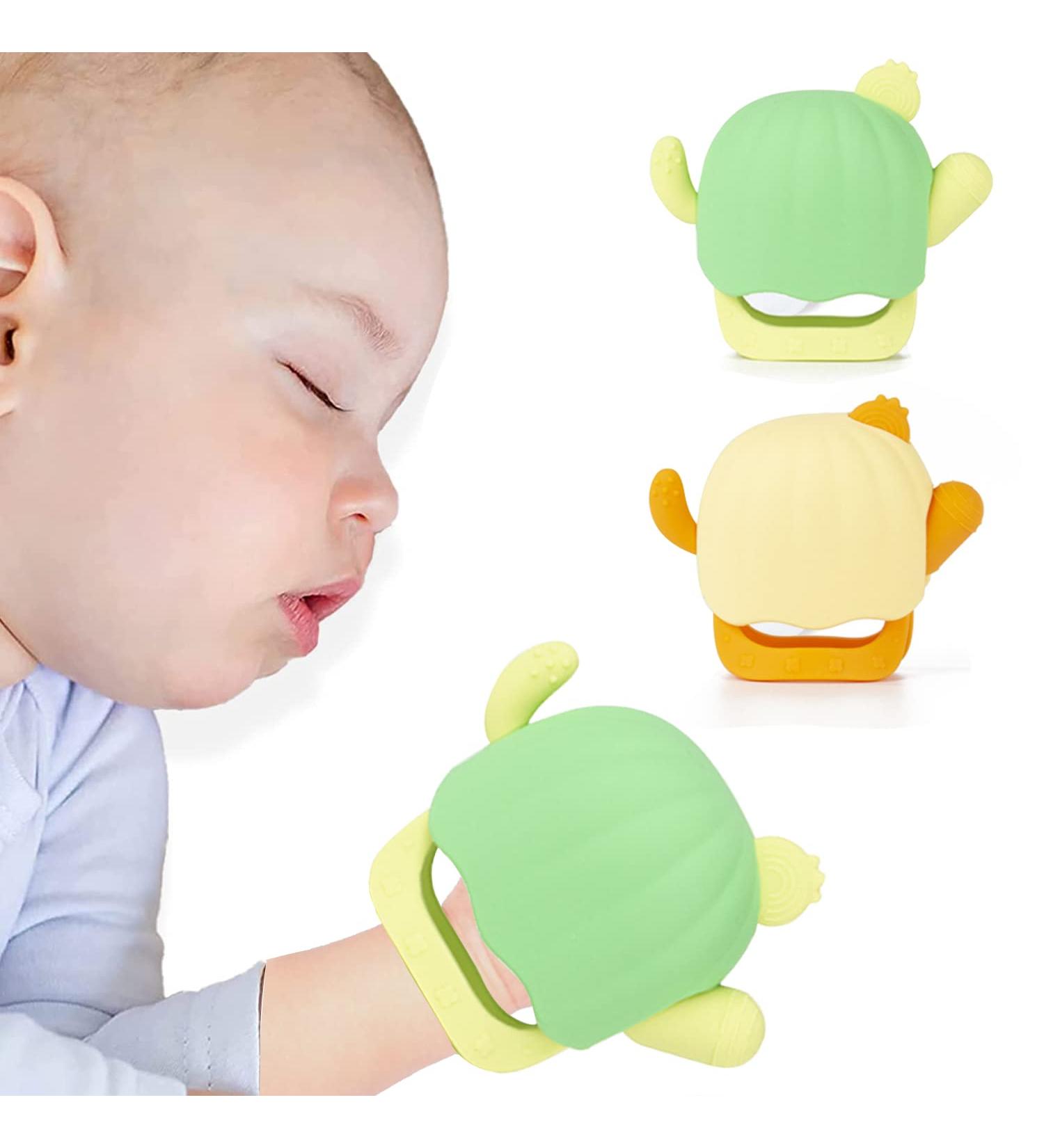 2 Pack Baby Bite Ring Toy | Food-Grade Silicone Teething Aid | Biting Glove for Infants 3+ Months | Soothing Gum Relief - Buy Online on GoSupps.com
