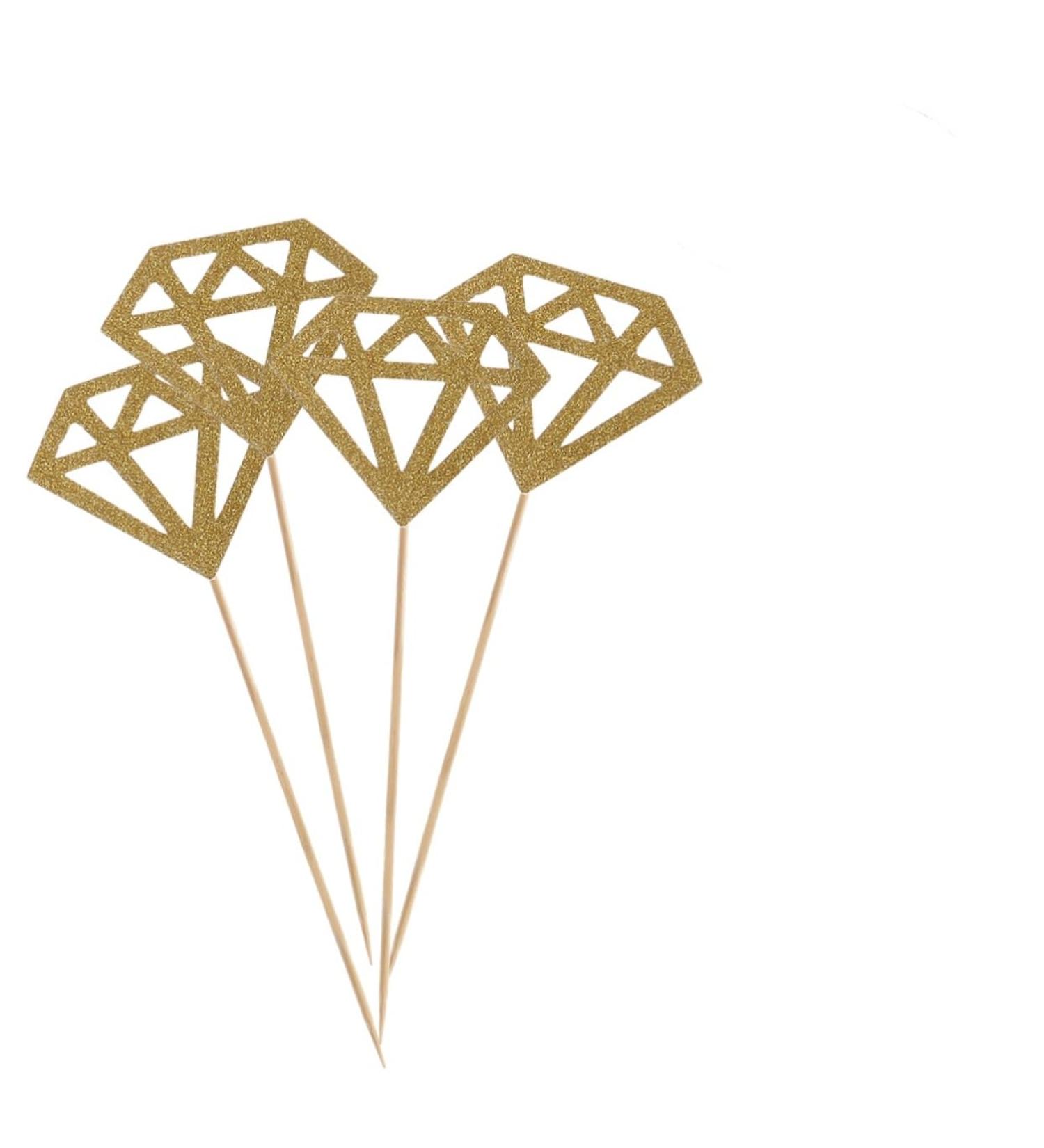 100pcs Wedding Birthday Diamond Decor Cake Insert Card Golden medium - Buy Online on GoSupps.com