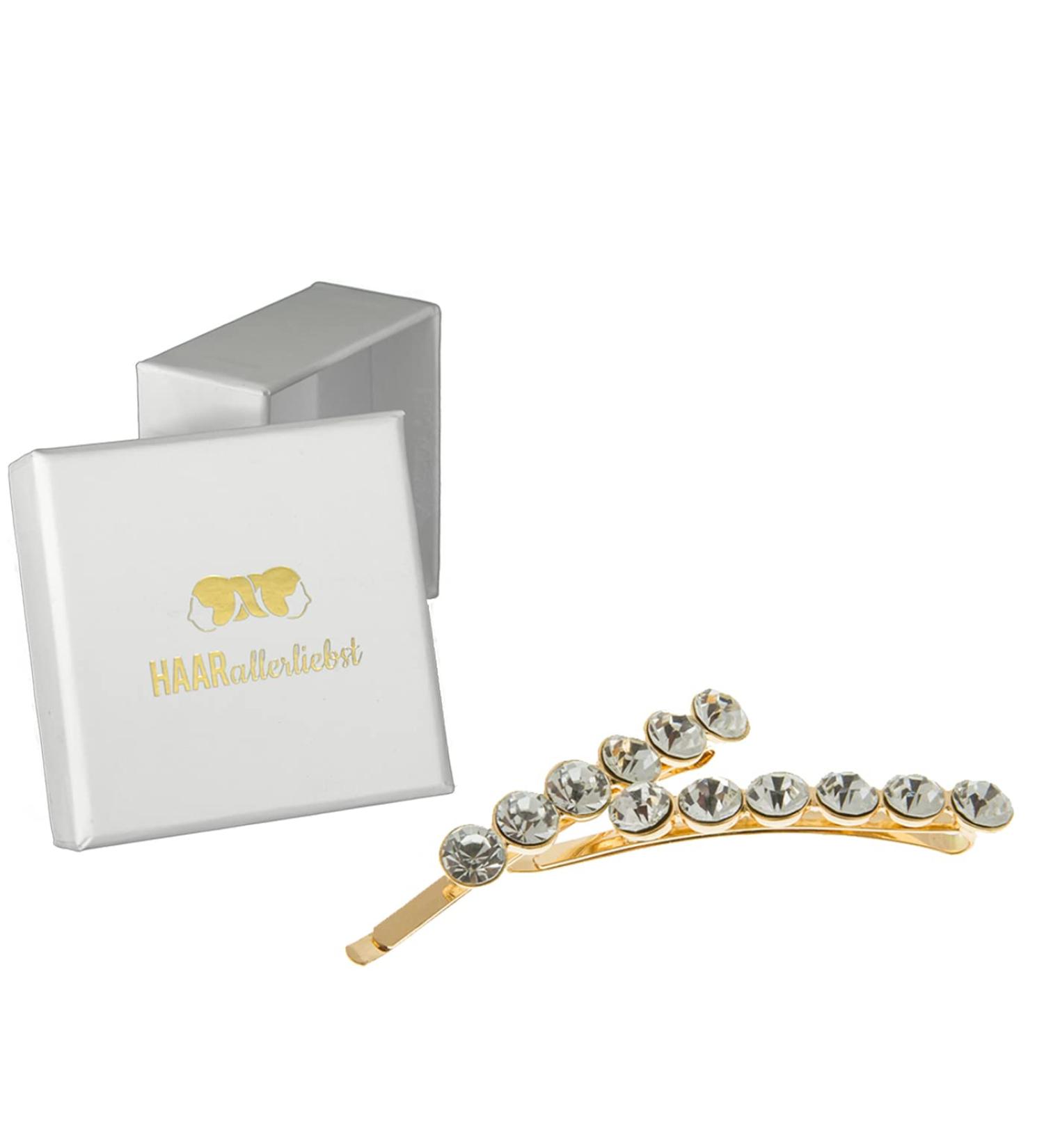 HAARallerliebst Rhinestone Hair Clips (2-Piece Set | Gold | 6 cm) with White Storage Box - Perfect for International Shipping - Buy Online on GoSupps.com