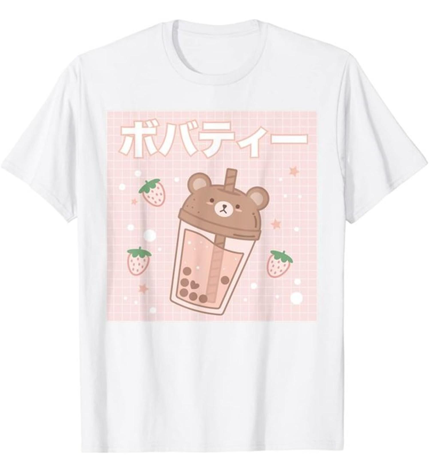 Bubble Milk Tea Boba Cute Bear Kawaii Aesthetic T-Shirt White L White