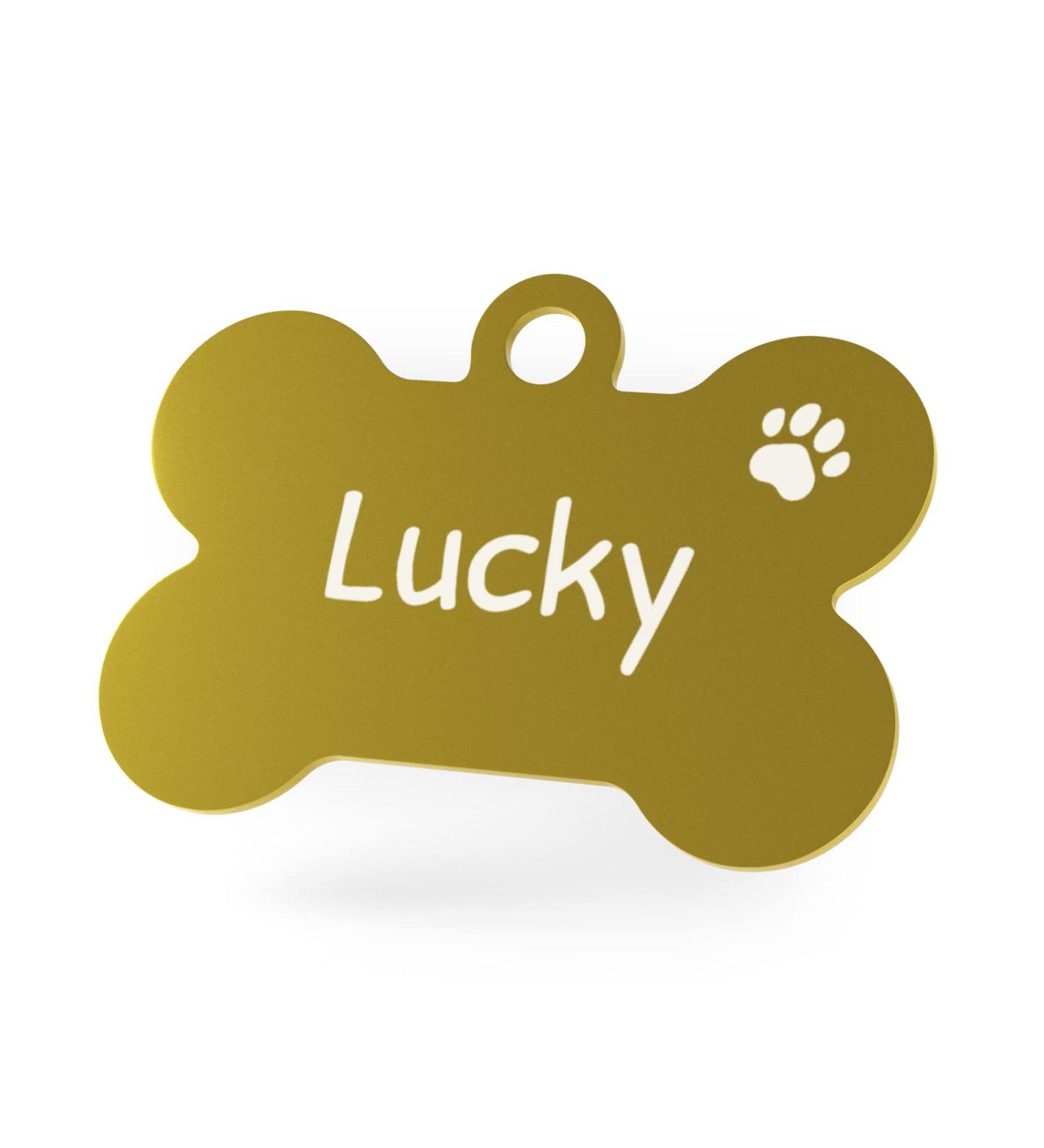 Personalized Gold Dog Tag Bone 38mm - Engraved Pet ID & 2 Free Key Rings - Buy Online on GoSupps.com