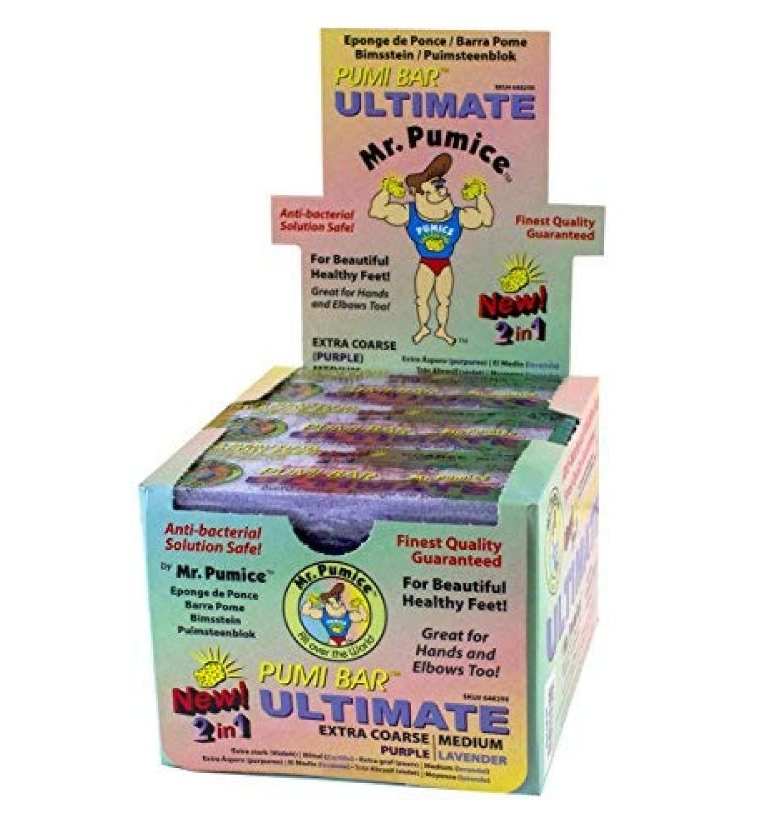 Mr. Pumice Ultimate Pumi Bar 12-Count Display Box - 2-in-1 Callus Remover for Feet and Heels - Dual-Grit Pedicure Stone and Scrubber - Buy Online on GoSupps.com