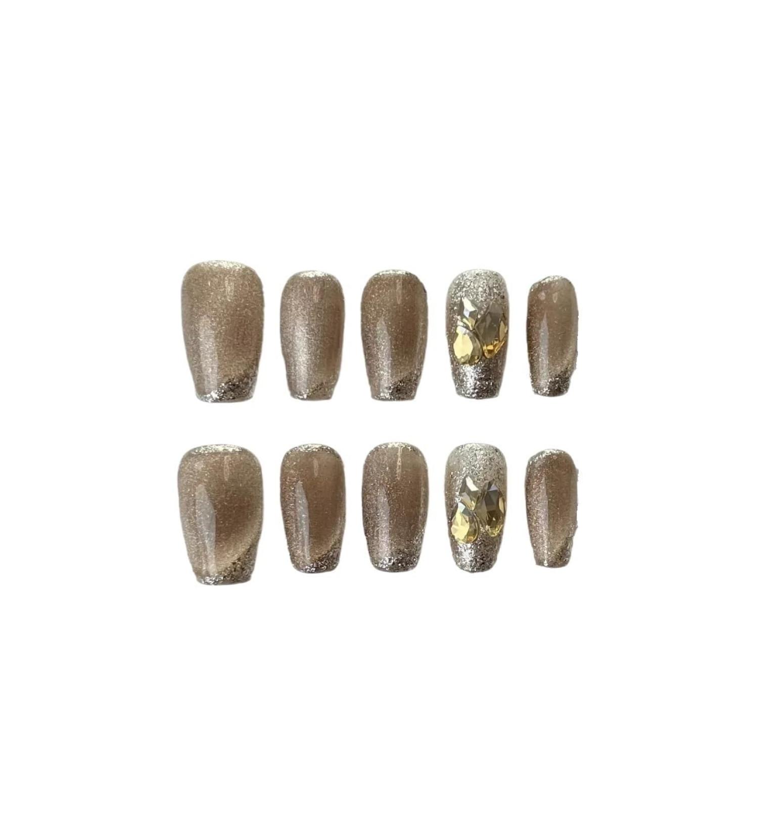10Pcs Cat Eye Handmade Press On Nails with Gradient Design False Nails Full Cover Ballerina Wearable Artificial Nail Tips (Color : 9 Size : M)