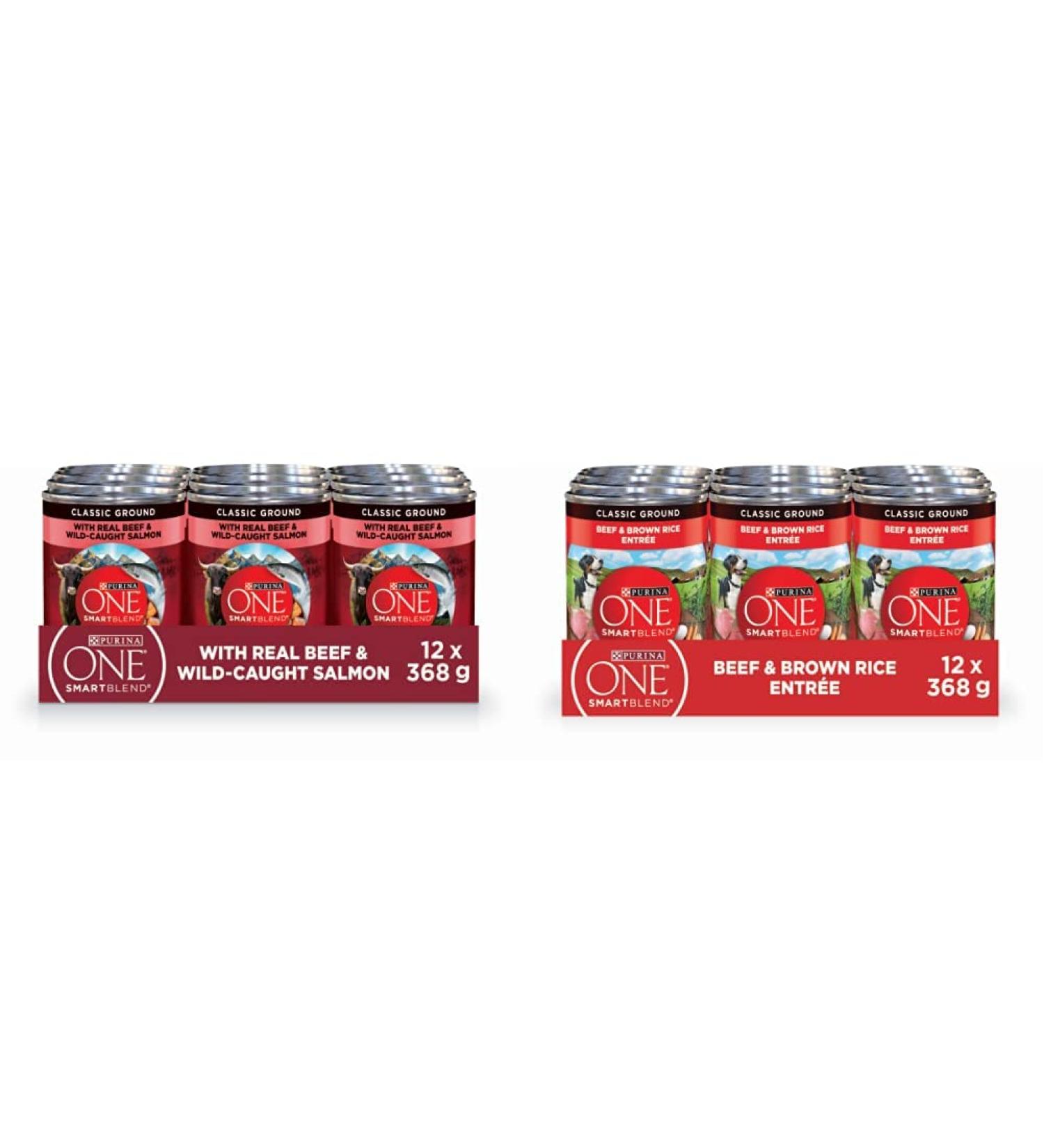 Purina ONE Wet Dog Food | True Instinct Beef & Salmon 368g (12 Pack) + Beef & Brown Rice 368g (12 Pack) Dog Food + Dog Food Beef&Brown Rice - Buy Online on GoSupps.com