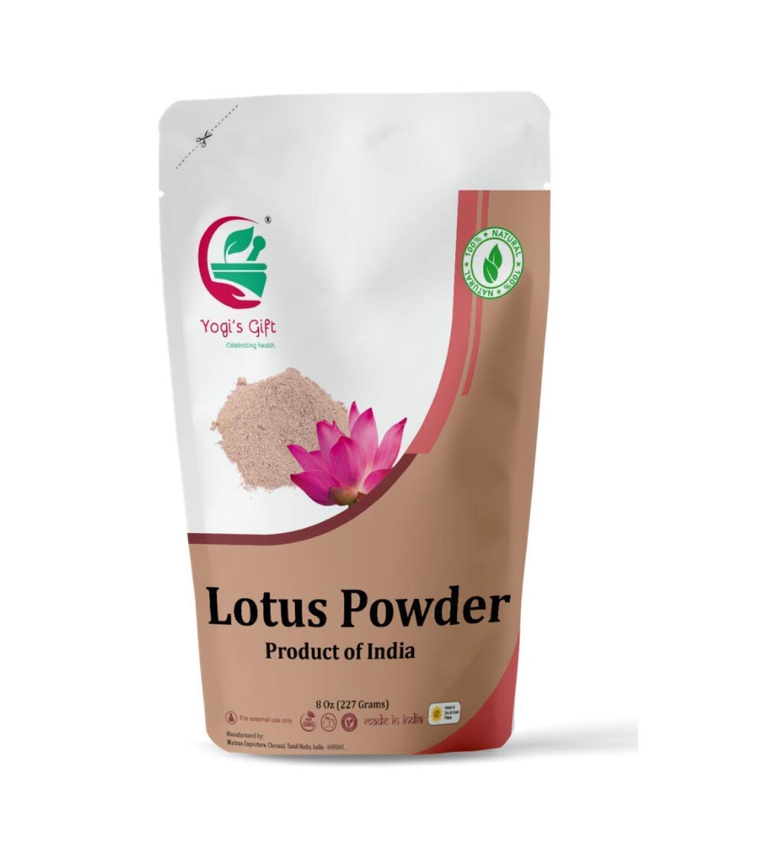 Yogi's Gift Lotus Flower Powder 8 oz | 100% Pure Nelumbo Nucifera for Hair & Skin | Ayurvedic Cosmetics - Buy Online on GoSupps.com
