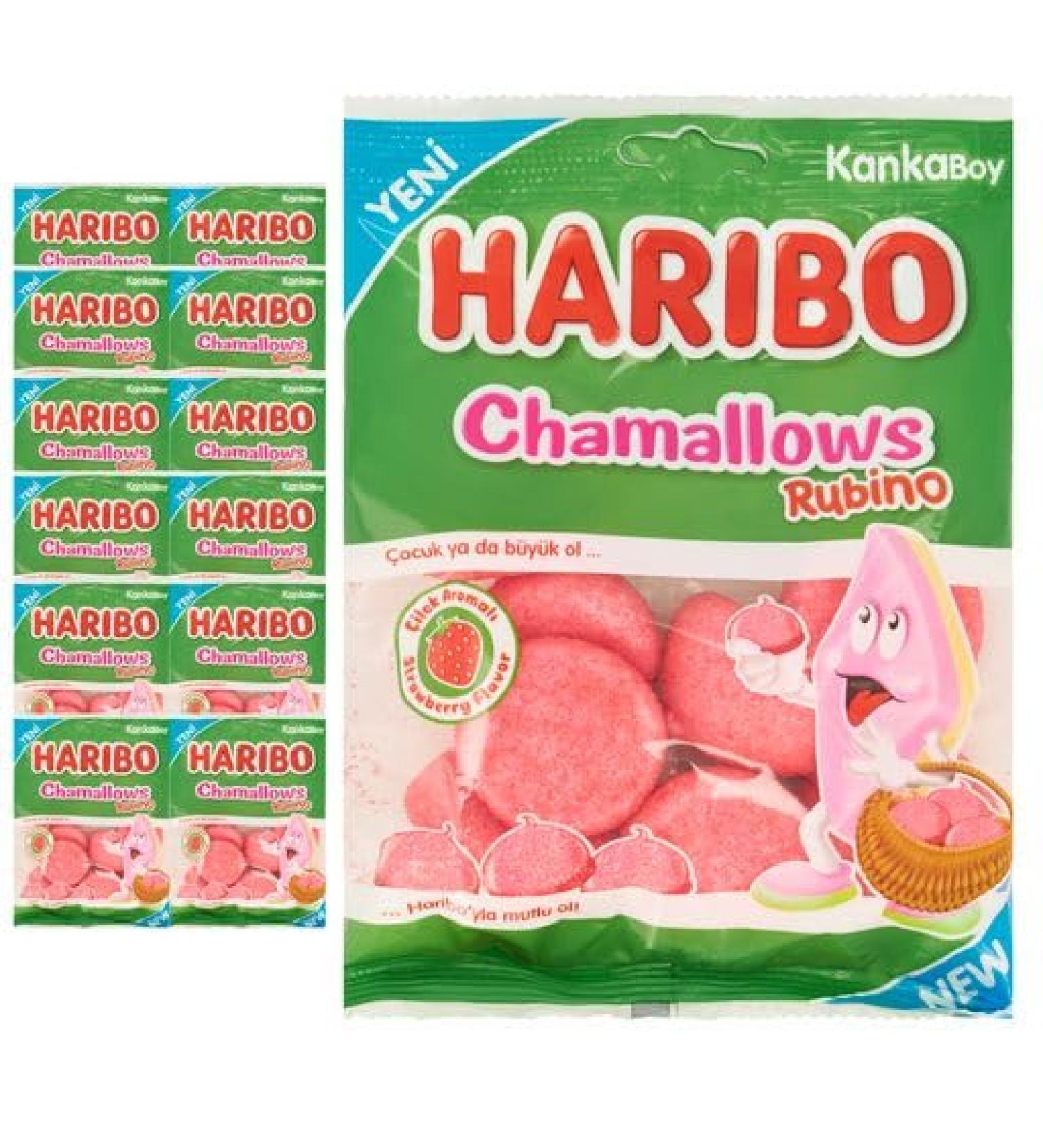 Haribo Rubino Chamallows - 12 x 80g Bags. Strawberry Filled Pink Marshmallows Halal Soft Sweets For Kids Non-Fizzy. Bulk Party Bags Of Sweets Great For Sharing. - Buy Online on GoSupps.com