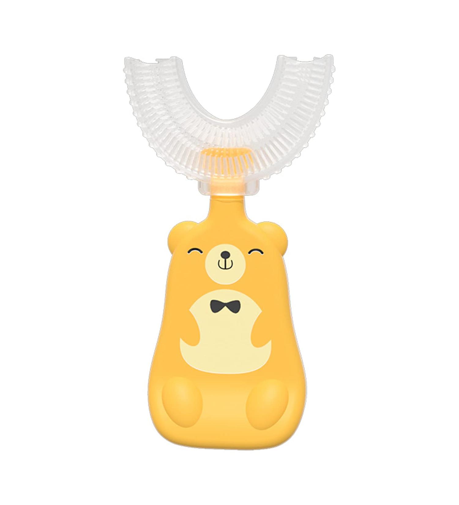 JENPECH Cute Bear/Duck Kids U-Shaped Toothbrush - Food Grade Soft Silicone Brush Head 360 Oral Teeth Cleaning Design for Toddlers and Children Yellow Bear 6-12 Years - Buy Online on GoSupps.com