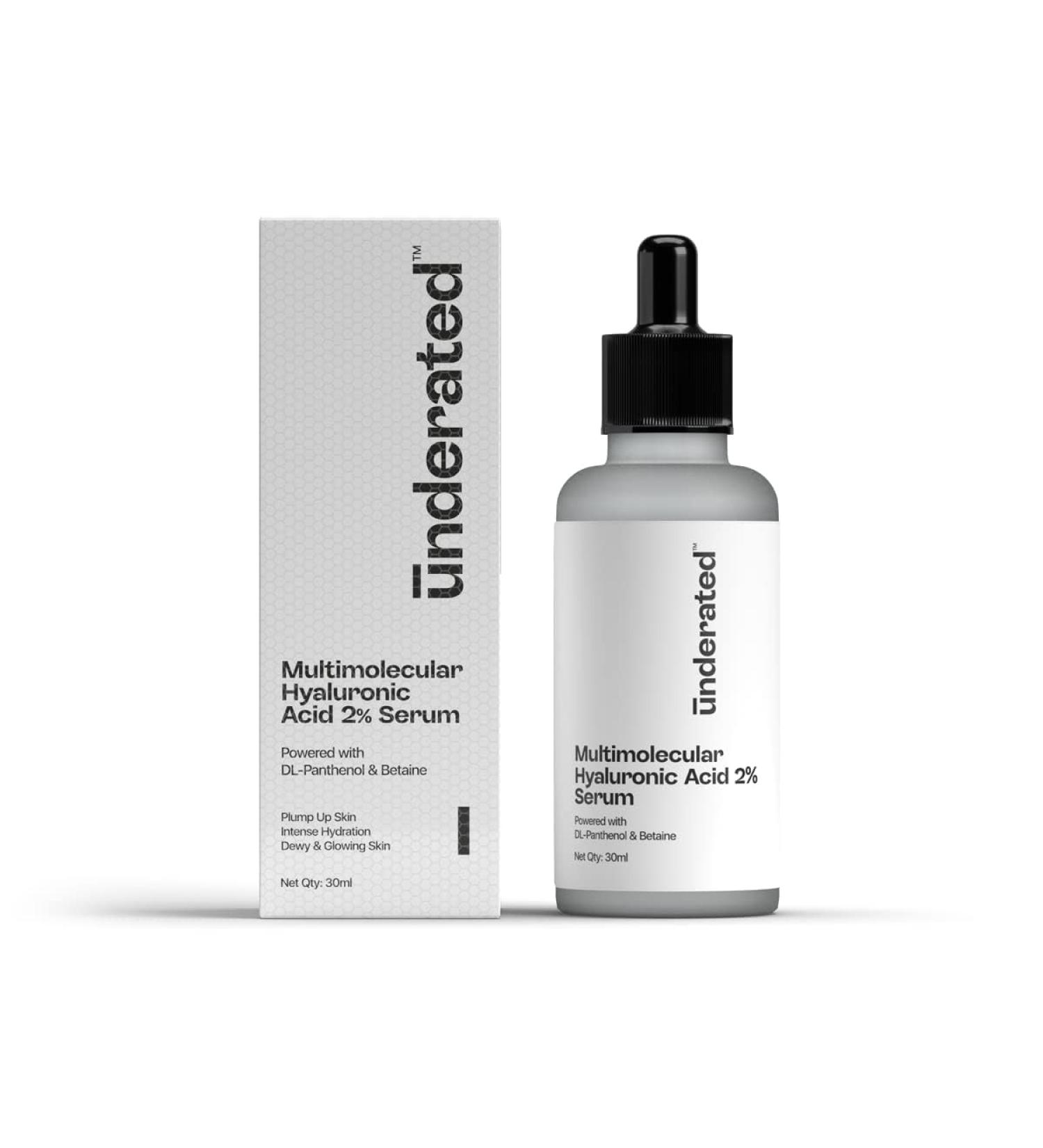 UN'DERATED Multimolecular Hyaluronic Acid Serum powered by DL panthanol and gotu cola extract for Glow and Plump up skin with intense hydration | 30mL - Buy Online on GoSupps.com