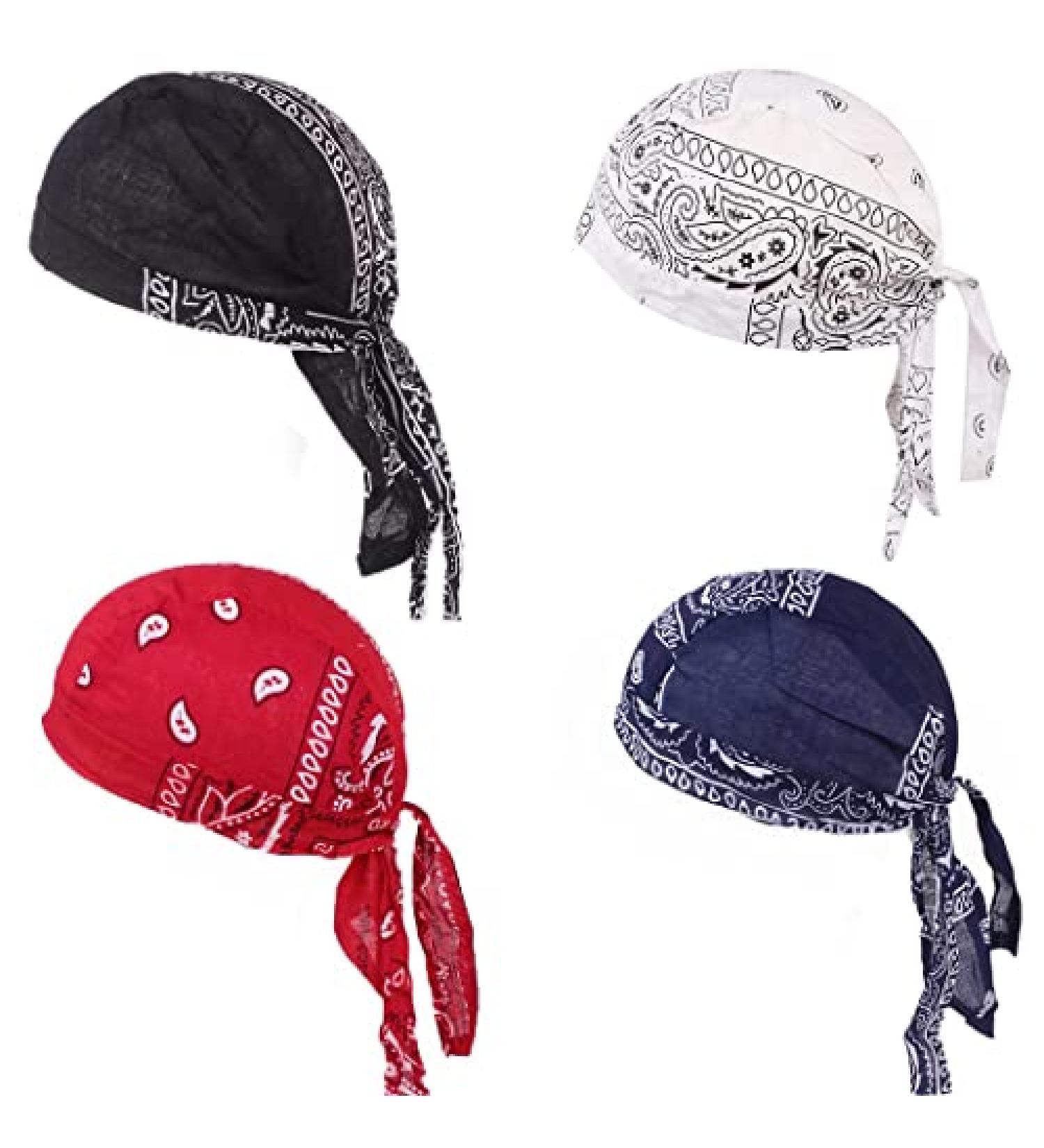 YBSHIN Super Absorbent Black Skull Caps - Pack of 4 | Motorcycle Head Wraps for Men and Women - Buy Online on GoSupps.com