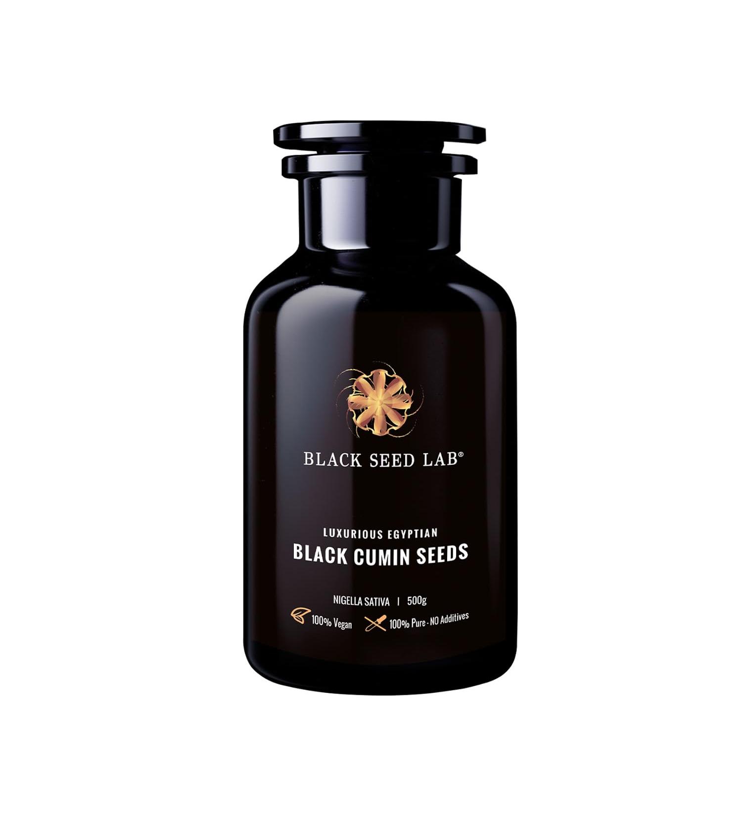 Luxurious Black Cumin Seeds 500g - Sourced Eqyptian Nigella Sativa Seeds | Packed in Beautiful Miron Violet Glass Apothecary Jar - Improve Overall Wellbeing | Made by BLACK SEED LAB in UK - Buy Online on GoSupps.com