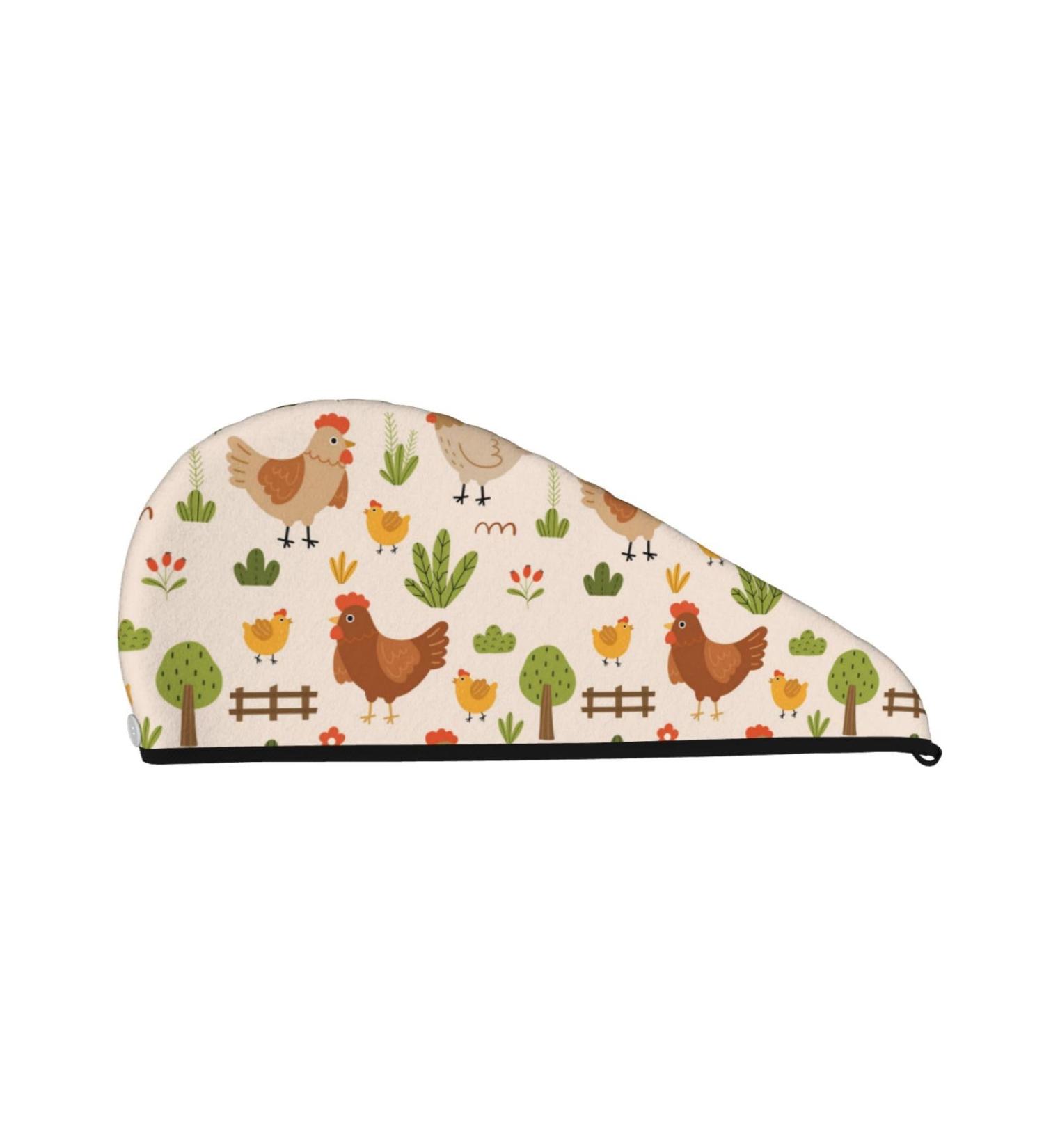 Cute Hen and Chicks Microfiber Hair Towel - Super Absorbent Coral Velvet Wrap for Women with Long Curly & Thick Hair | Quick Drying Hair Cap - Buy Online on GoSupps.com