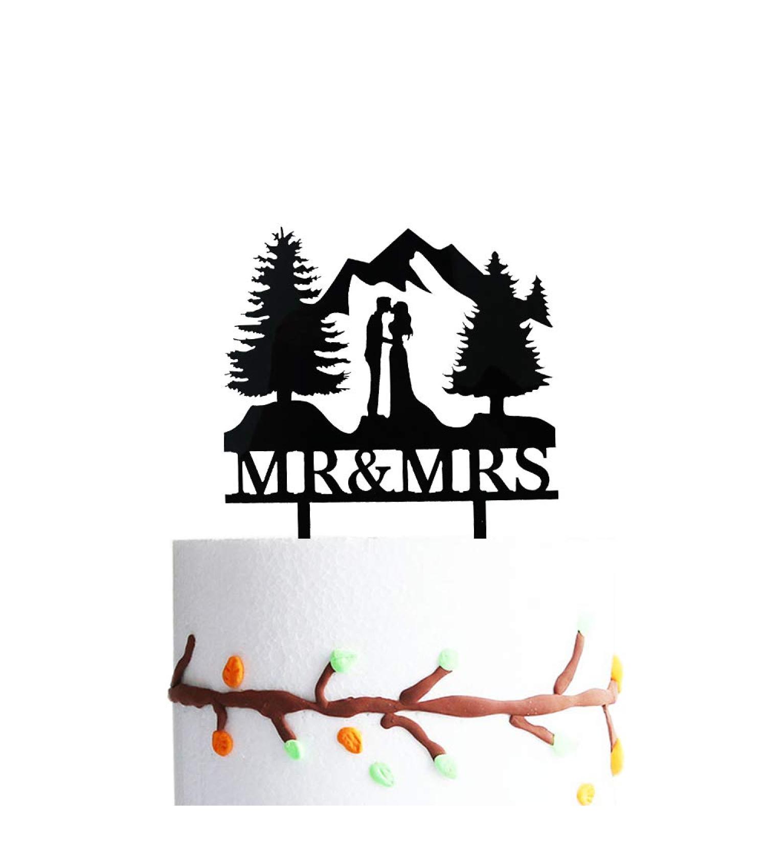 Mountain Wedding Cake Topper Outdoors Wedding Cake Topper Mr & Mrs Kiss Cake Topper Hiking Wedding Cake Topper Forest Theme Cake Topper Mountain Cake Topper - Buy Online on GoSupps.com