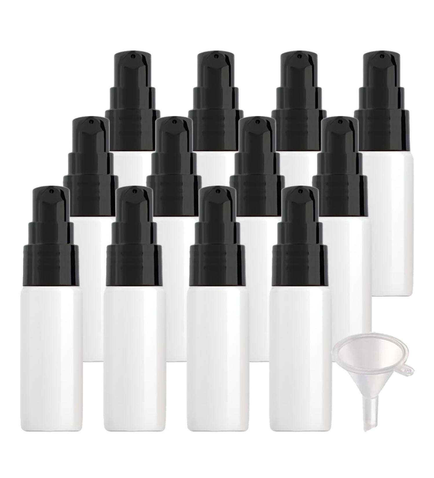 ZEOABSY 12 Pieces 20 ml White Lotion Bottles with BlackÂ Pump 20ml Empty PET Plastic Lotion Pump Bottle Cosmetic Gel Travel Container for Cosmetic Make up Cleaning + 2 x Funnel White 20ml - Buy Online on GoSupps.com