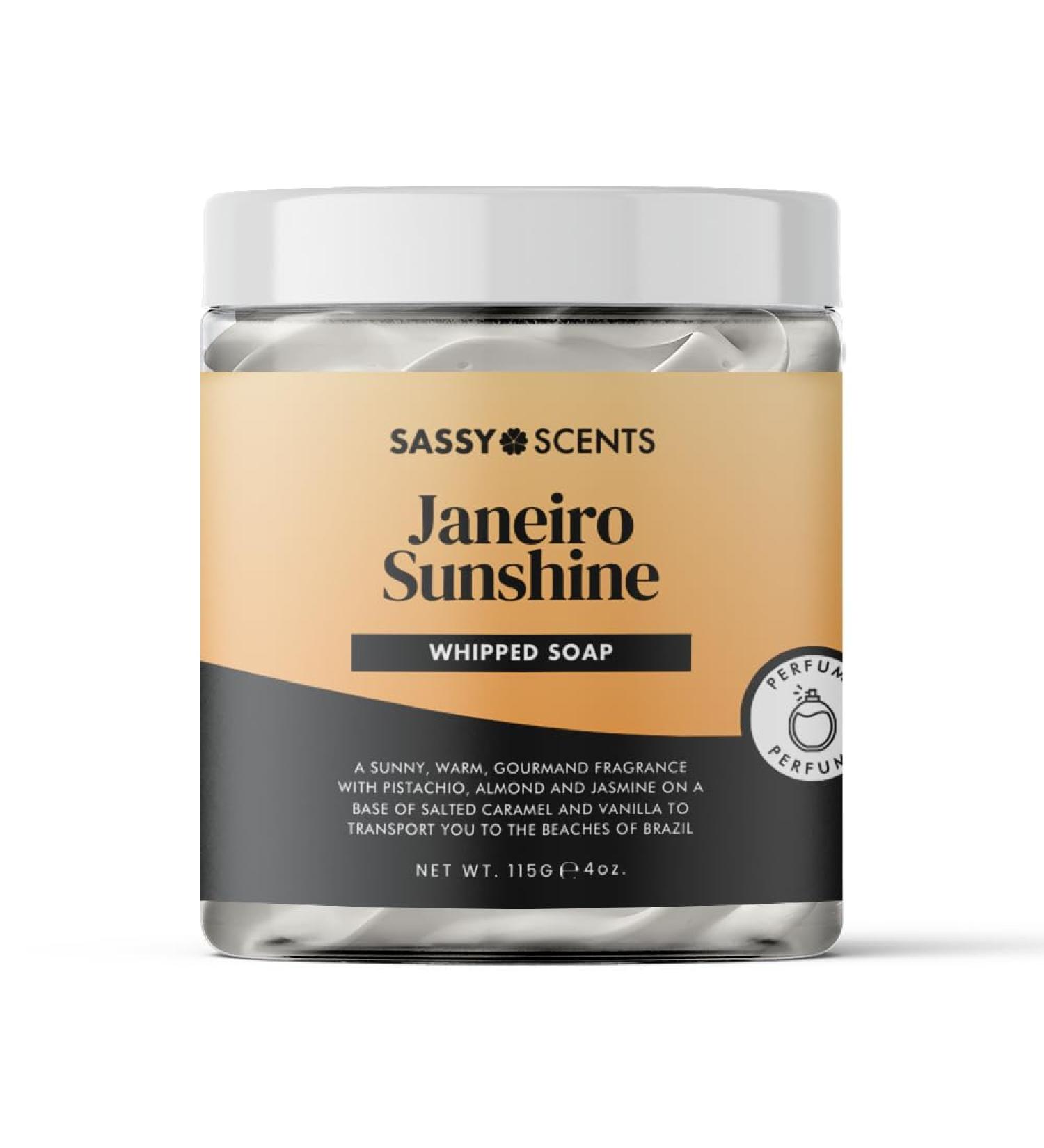Sassy Shop Bath - Whipped Soap Janeiro Sunshine - Cleanse and Nourish the Skin With an Uplifting Fragrance - Gentle and Suitable for all Skin Types - Vegan Friendly - 115g - Buy Online on GoSupps.com