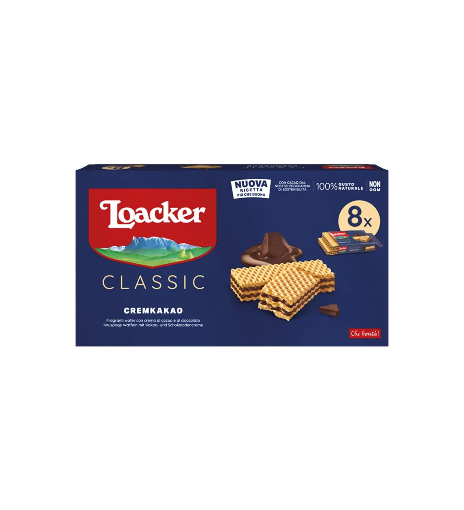 Loacker - Classic Cremkakao - Classic wafer with 3 layers of waffles filled with cocoa and chocolate cream - snacks and snacks - Pack of 8 pieces of 45 g - Buy Online on GoSupps.com