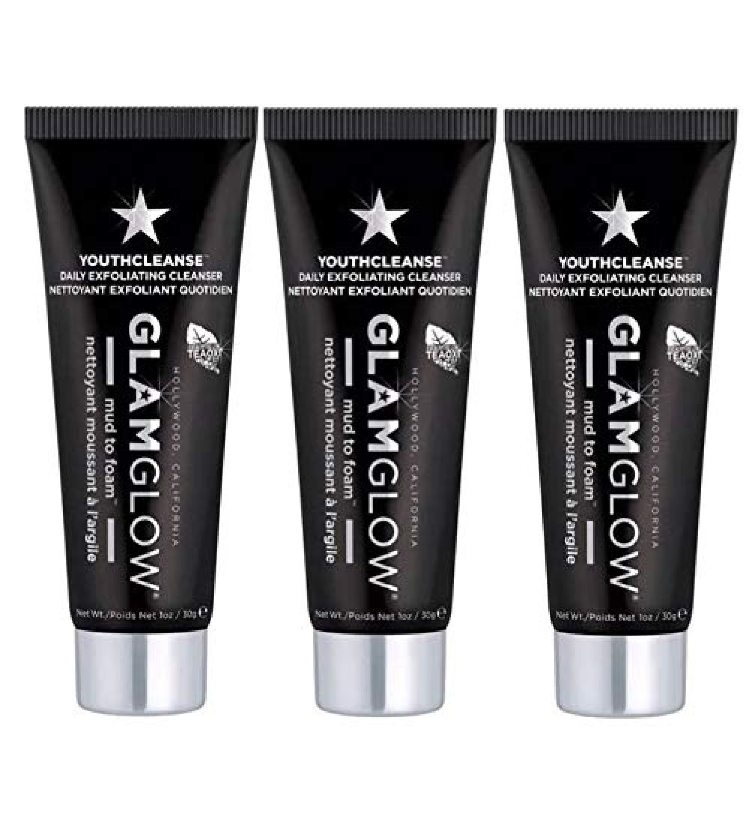 GlamGlow YOUTHCLEANSE 3 PACK 1 oz Tubes 3 oz Daily Exfoliating Cleanser
