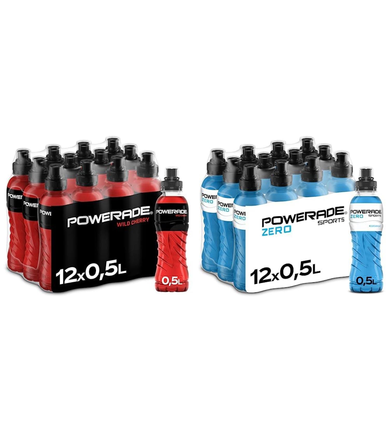 Powerade Sports Zero Sugar Drink Bundle - Wild Cherry & Mountain Blast Flavor (12 x 500ml) - Stylish Disposable Bottles - Buy Online on GoSupps.com