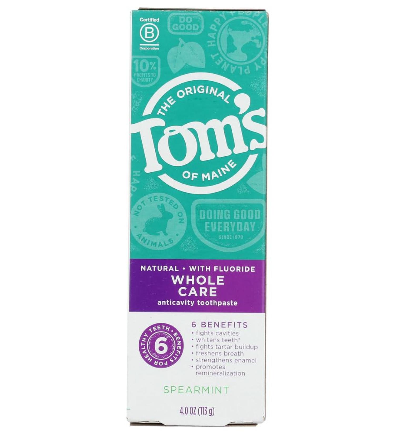 Tom's of Maine Whole Care Anticavity Toothpaste - Spearmint Flavor 4 oz (113 g) | International Shipping Available - Buy Online on GoSupps.com