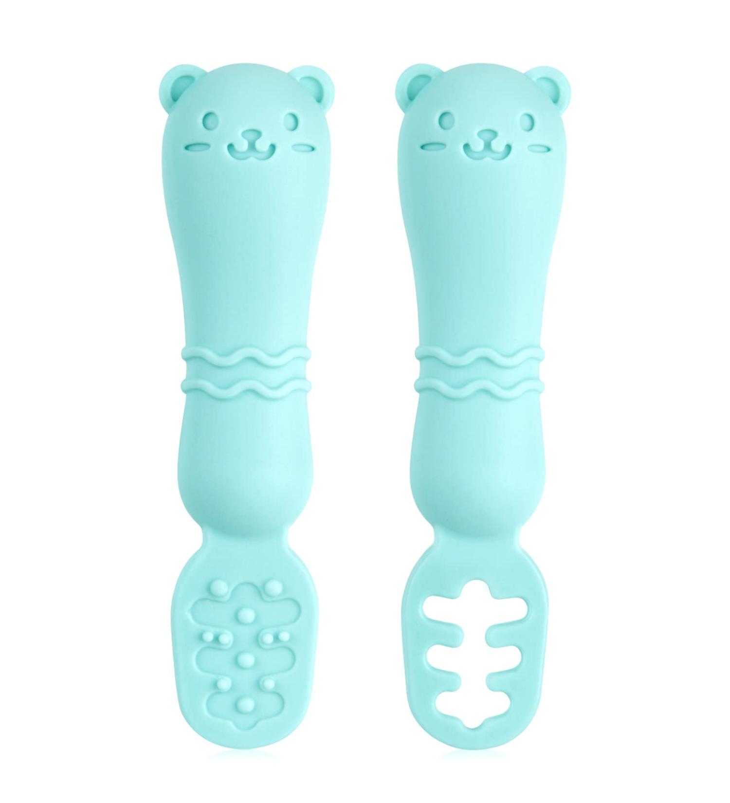 Vicloon Baby Fork and Spoon Set - Silicone Weaning Spoon Kit for Self Feeding - Easy Grip Toddler Cutlery in Light Blue - Buy Online on GoSupps.com