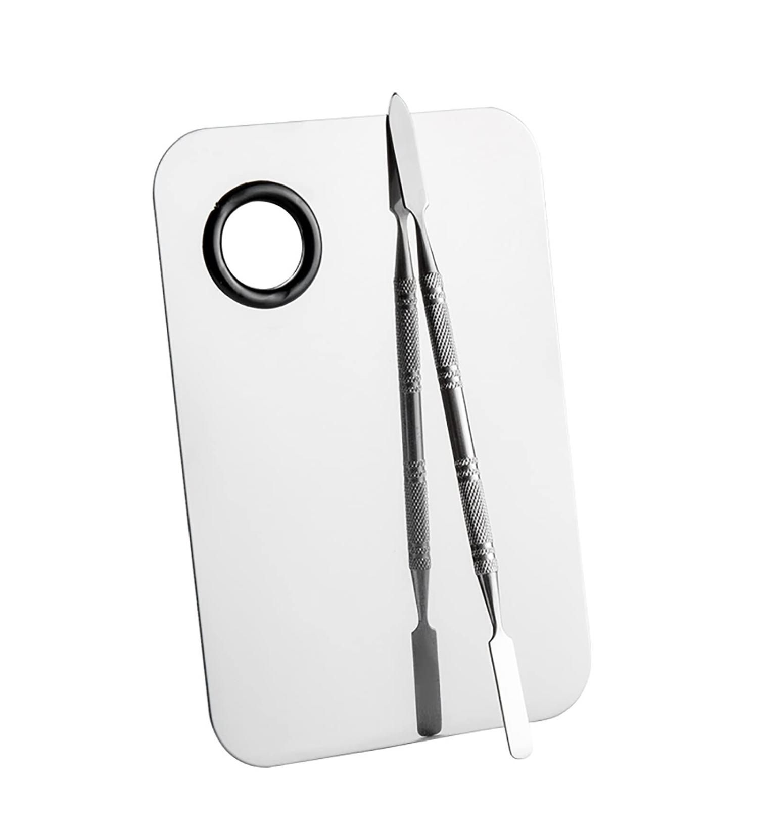 Makeup Palette and Spatula Set 6''x4'' Stainless Steel Make-up Palette Cosmetic Artist Blending Palette Nail-art Color Mixing Palette for Mixing Foundation (Silver) - Buy Online on GoSupps.com