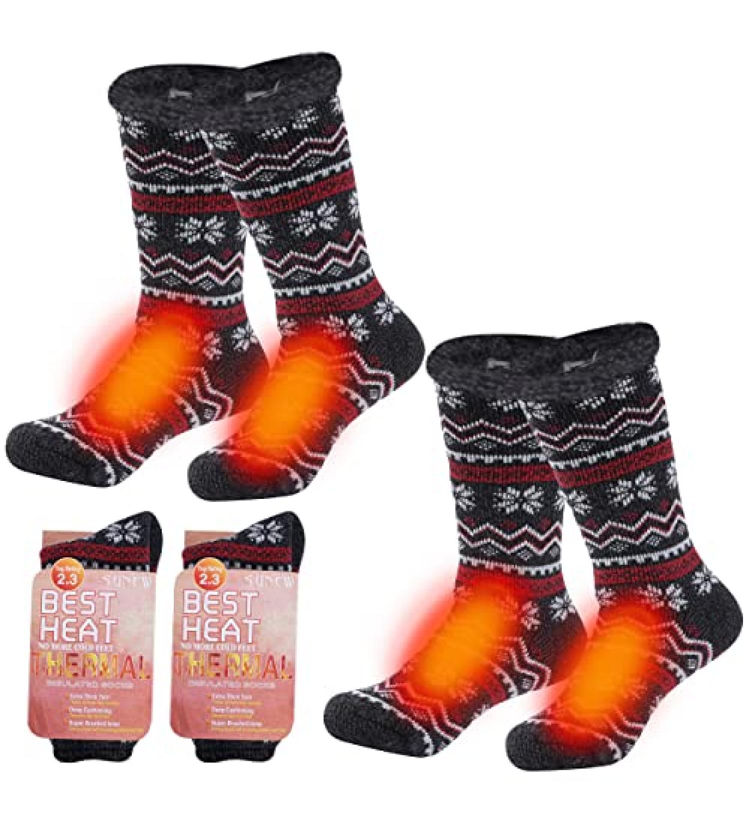 Sunew Winter Thermal Socks 2 Pack - Insulated Heat Thick Crew Socks for Men & Women - Snowflake Wave Stripes Design - Black- Medium - Buy Online on GoSupps.com