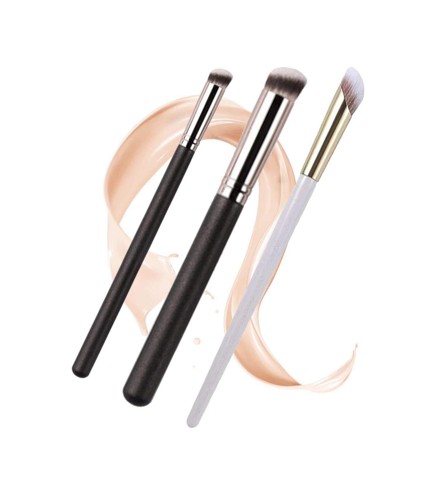 Concealer Brush Under Eye 3-Pack - Perfect for Dark Circles & Puffiness | Mini Nose Contour Brushes for Powder & Cream | Small Makeup Foundation Tools - Buy Online on GoSupps.com