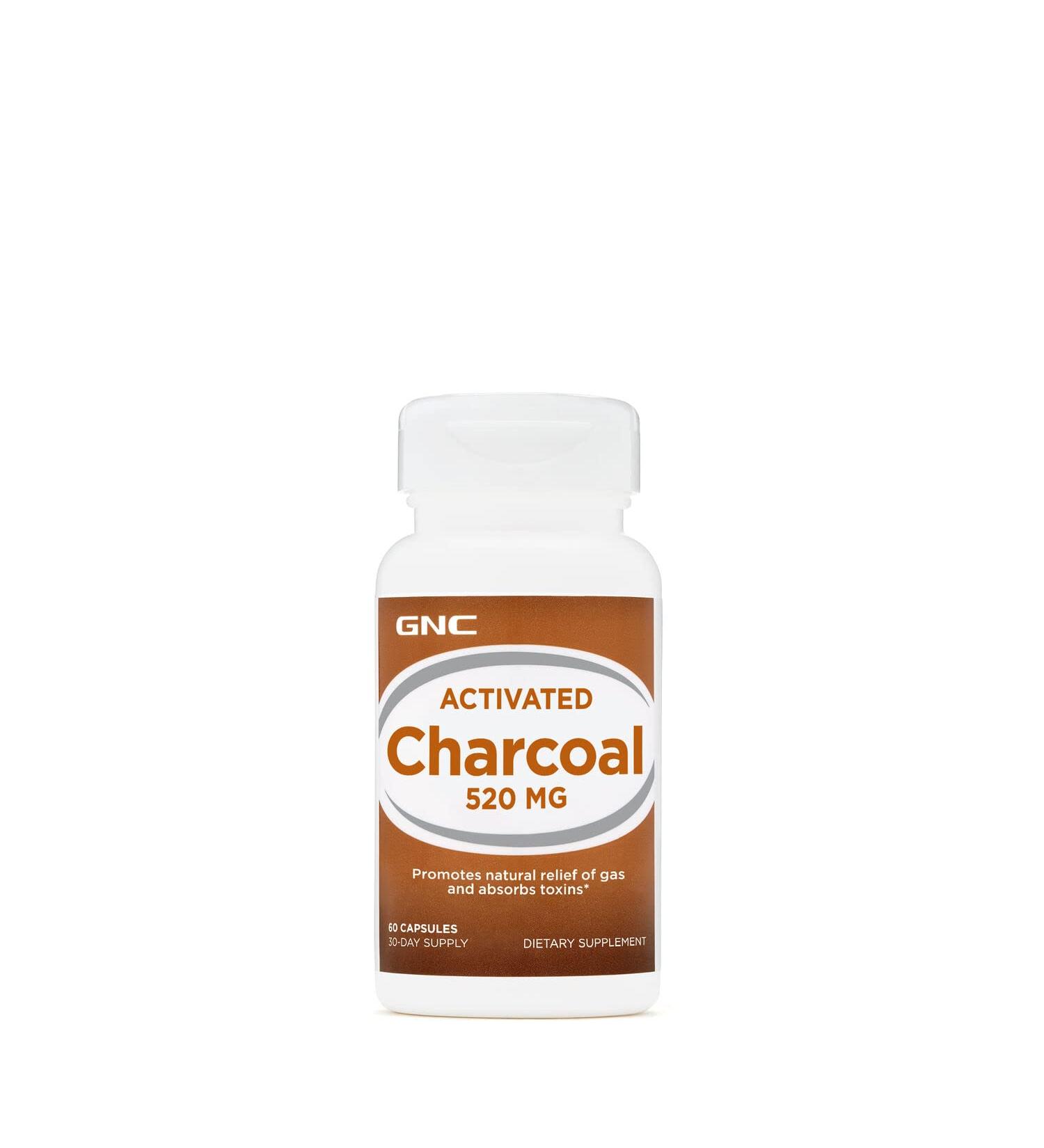 GNC Activated Charcoal 520mg - 60 Capsules for Gas Relief and Toxin Absorption - Buy Online on GoSupps.com