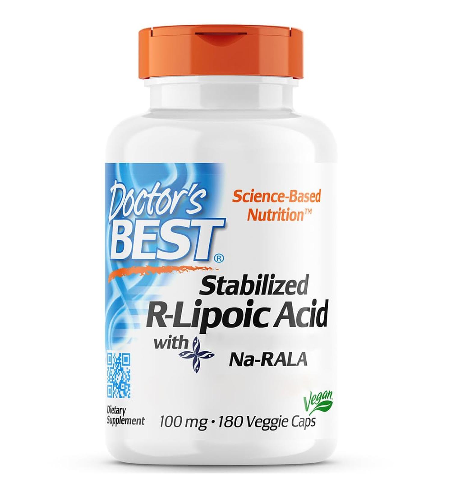 Doctor's Best Stabilized R-Lipoic Acid 100mg - 180 Vegan Capsules | High-Dose Gluten-Free Antioxidant Supplement - Buy Online on GoSupps.com