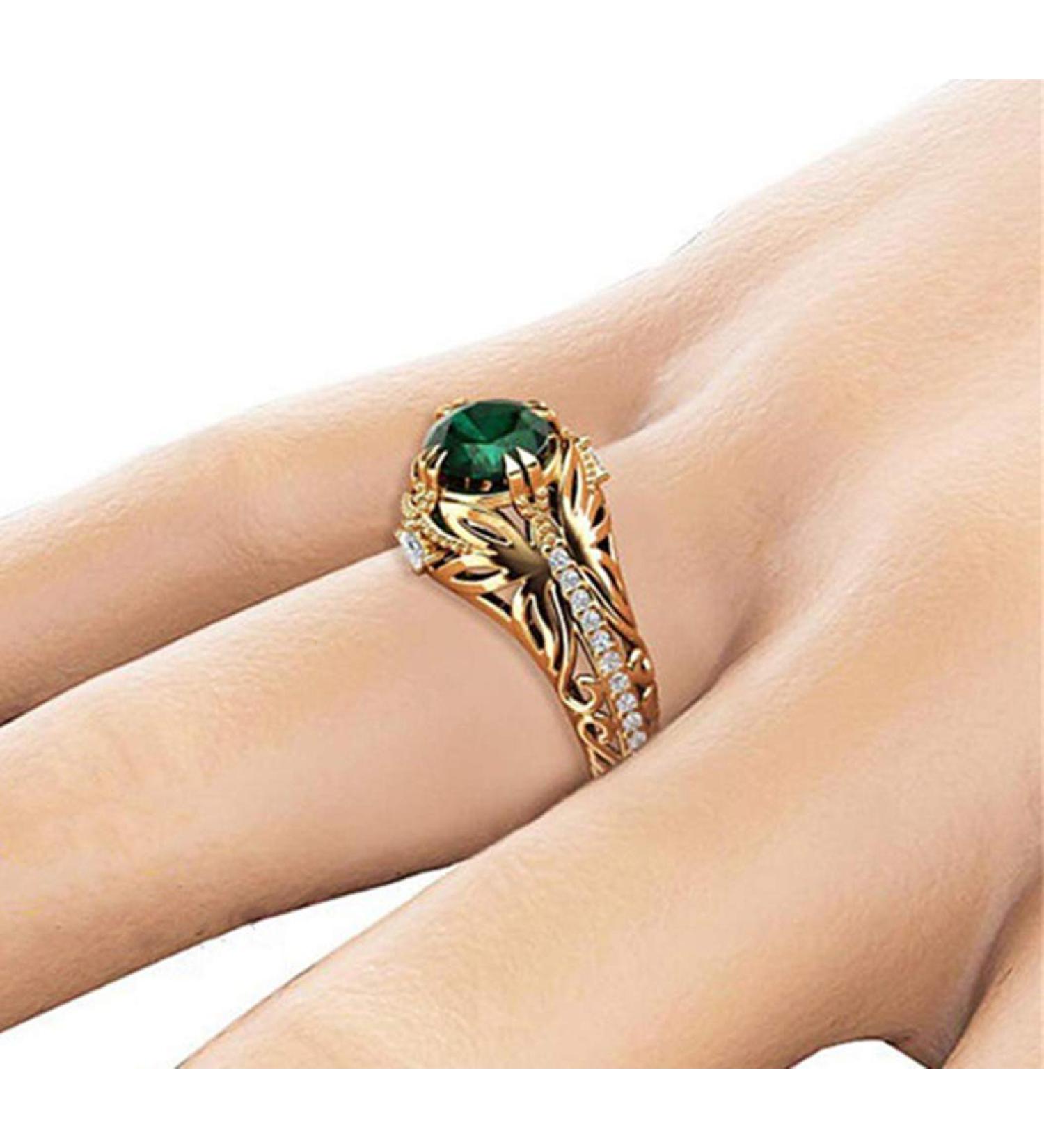 Goldenchen 14k Gold Filled Emerald Diamond Ring for Women - Anniversary Engagement Wedding Gemstone Ring (Size 8) - Buy Online on GoSupps.com