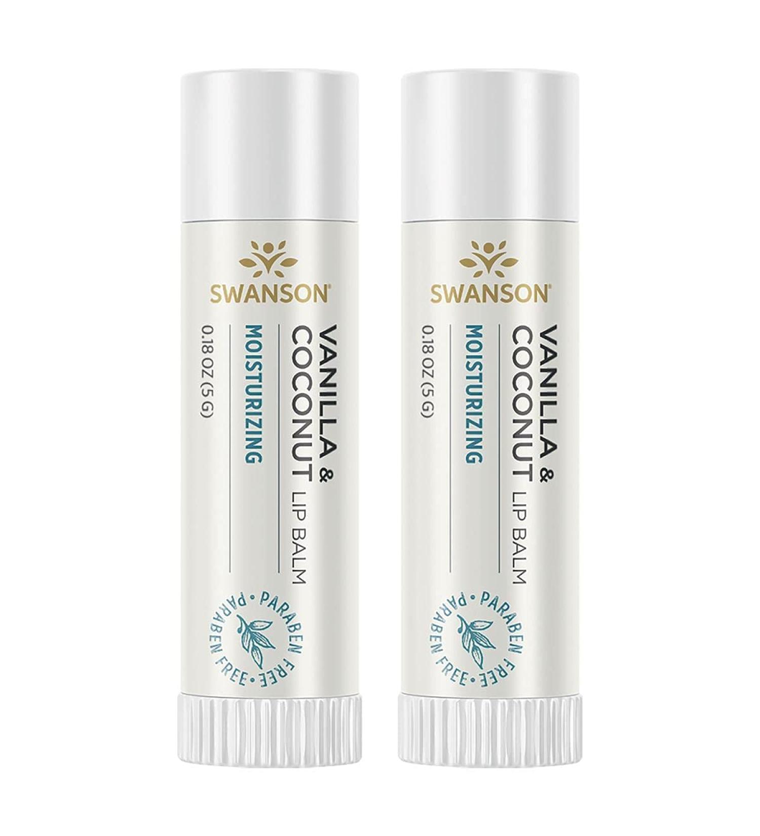 Swanson Vanilla & Coconut Lip Balm 2 Pack - Nourishing Moisture for Soft Lips (0.18 oz each - Buy Online on GoSupps.com