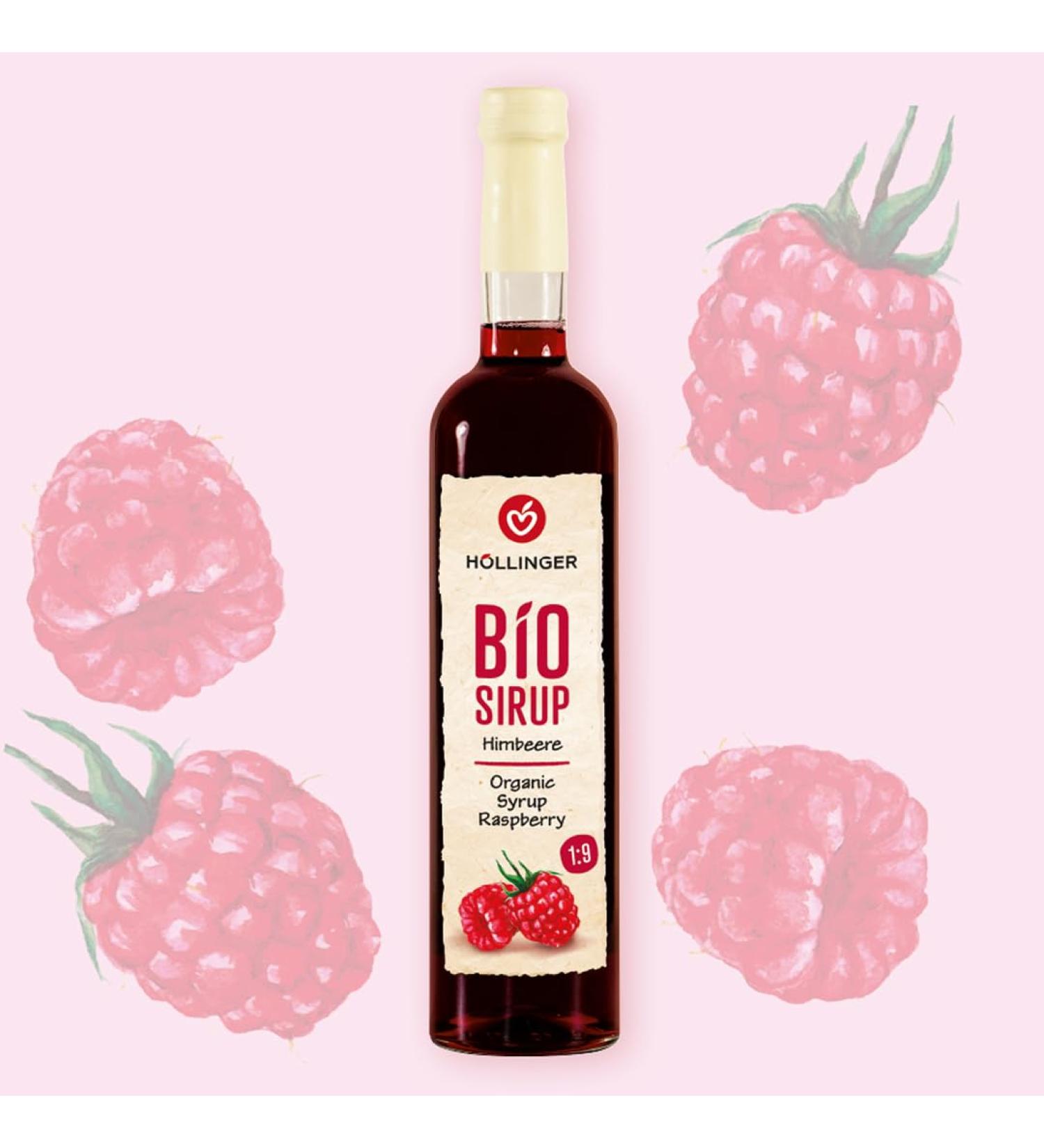 Höllinger organic Raspberry syrup - vegan, glass bottle 3x500ml - berry refreshment