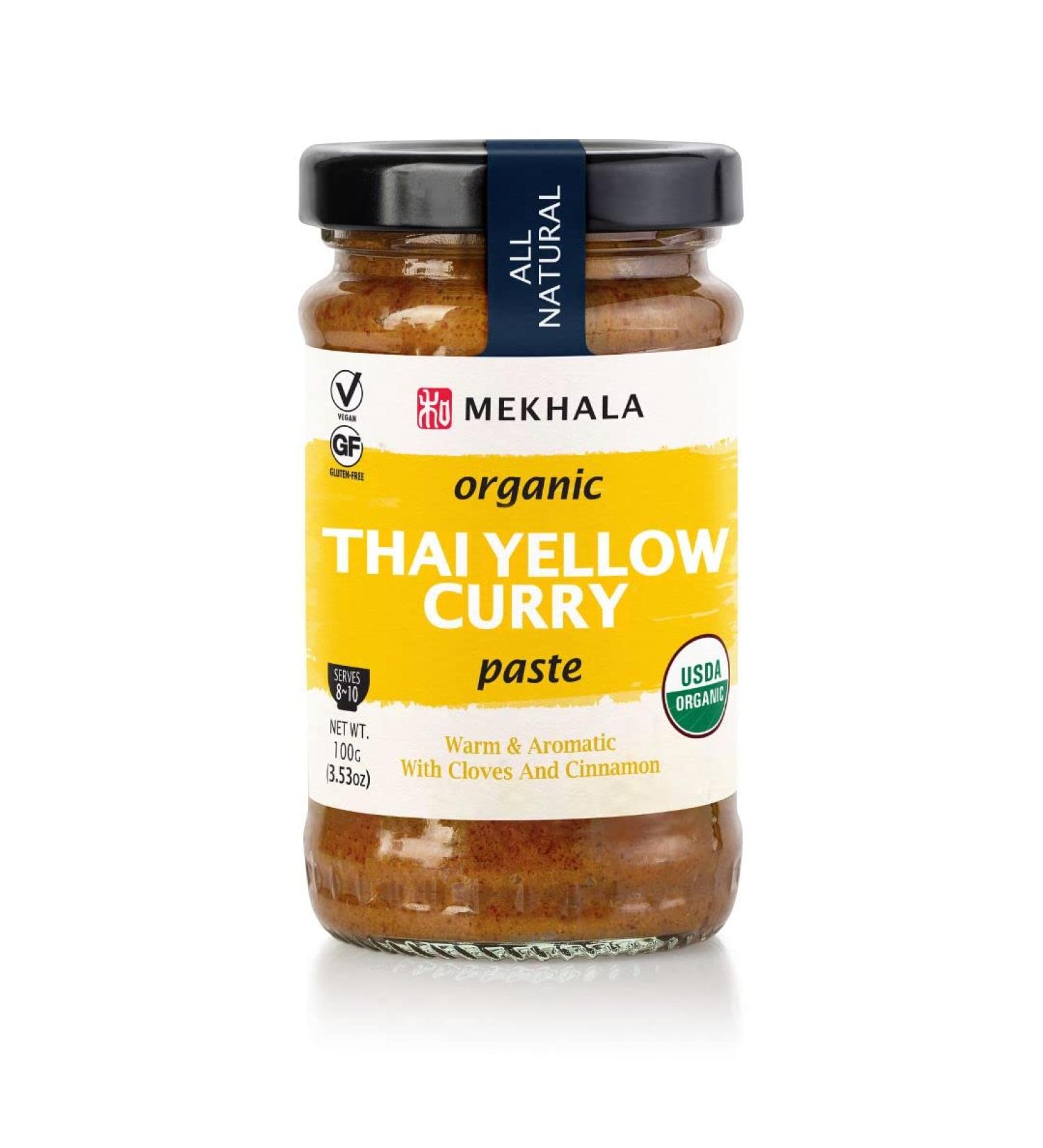 Mekhala Organic Authentic Thai Flavors with Yellow Curry Paste 100g for a Bold and Healthy Meal and Perfect for Vegan Gluten-Free & Paleo Diets & Perfect for a Healthy lifestyle - Buy Online on GoSupps.com