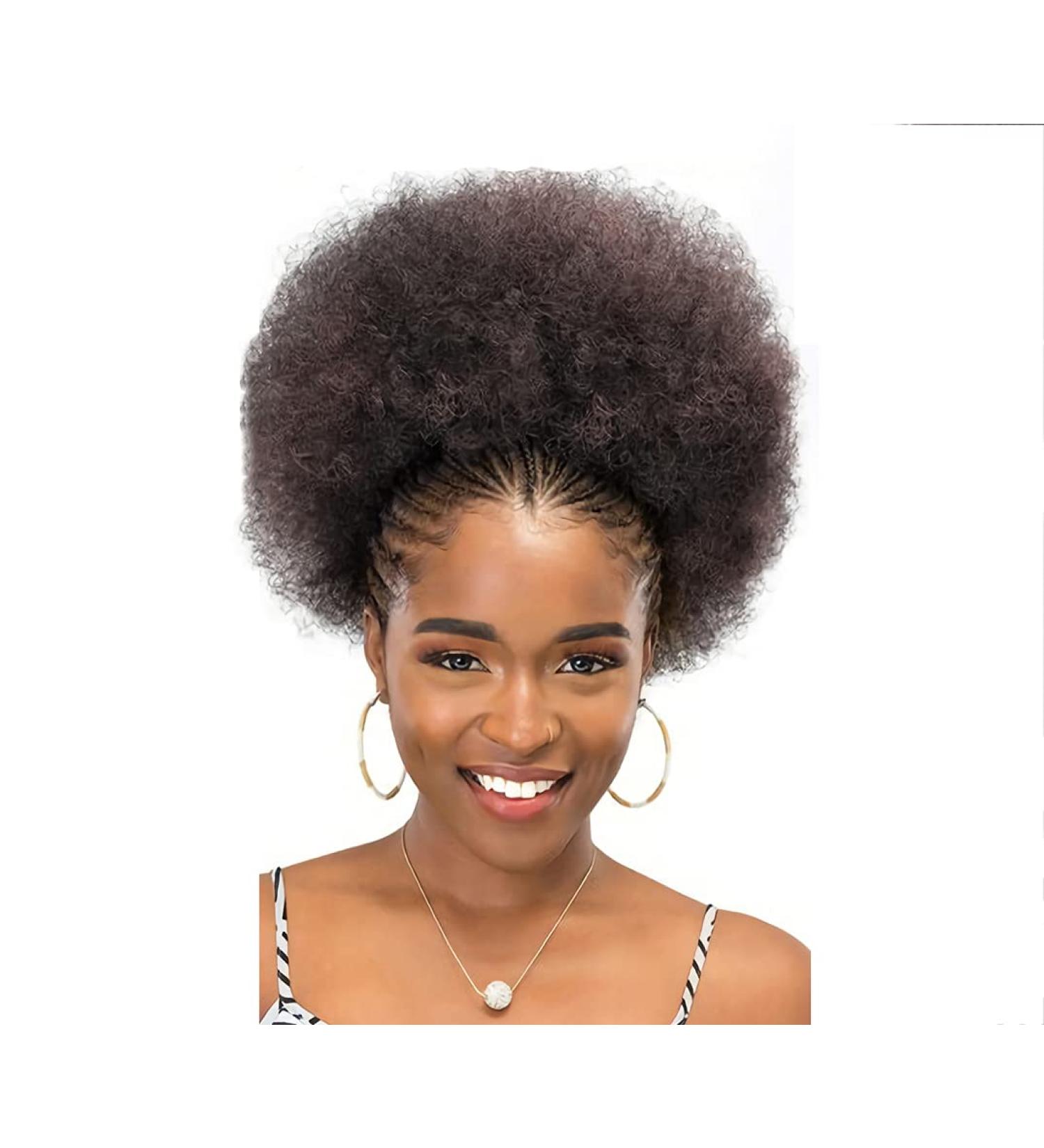10-Inch High Puff Afro Curly Wig Ponytail | Drawstring & Clip-in Synthetic Kinky Hair Bun - Color 4 - Buy Online on GoSupps.com
