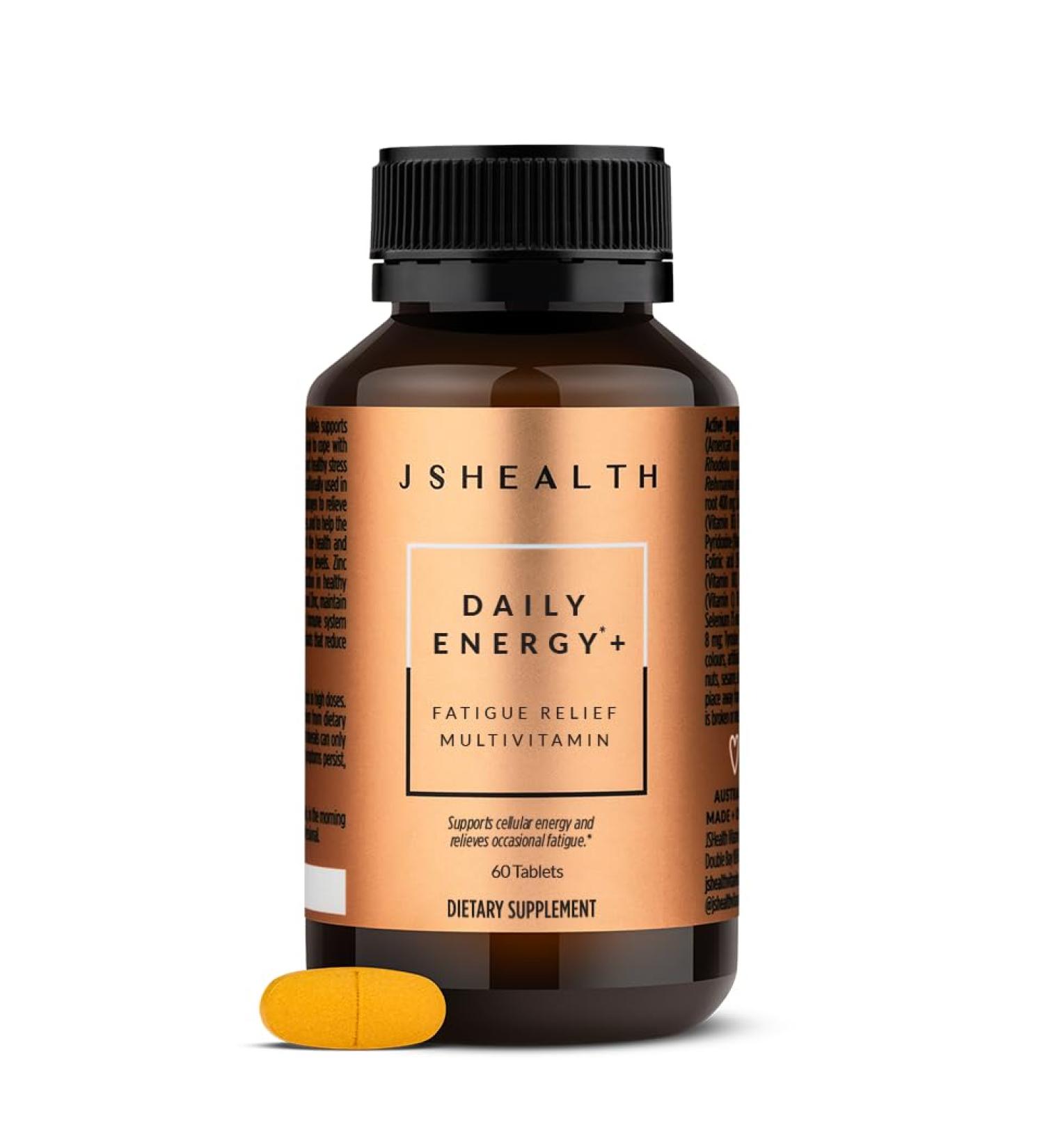 JSHealth Daily Energy Supplement - Once Daily Supplements for Energy and Fatigue - Multivitamin with Ginseng Rhodiola & Methylated B12 for Relief from Occasional Fatigue 60 Count 60 Count (Pack of 1)