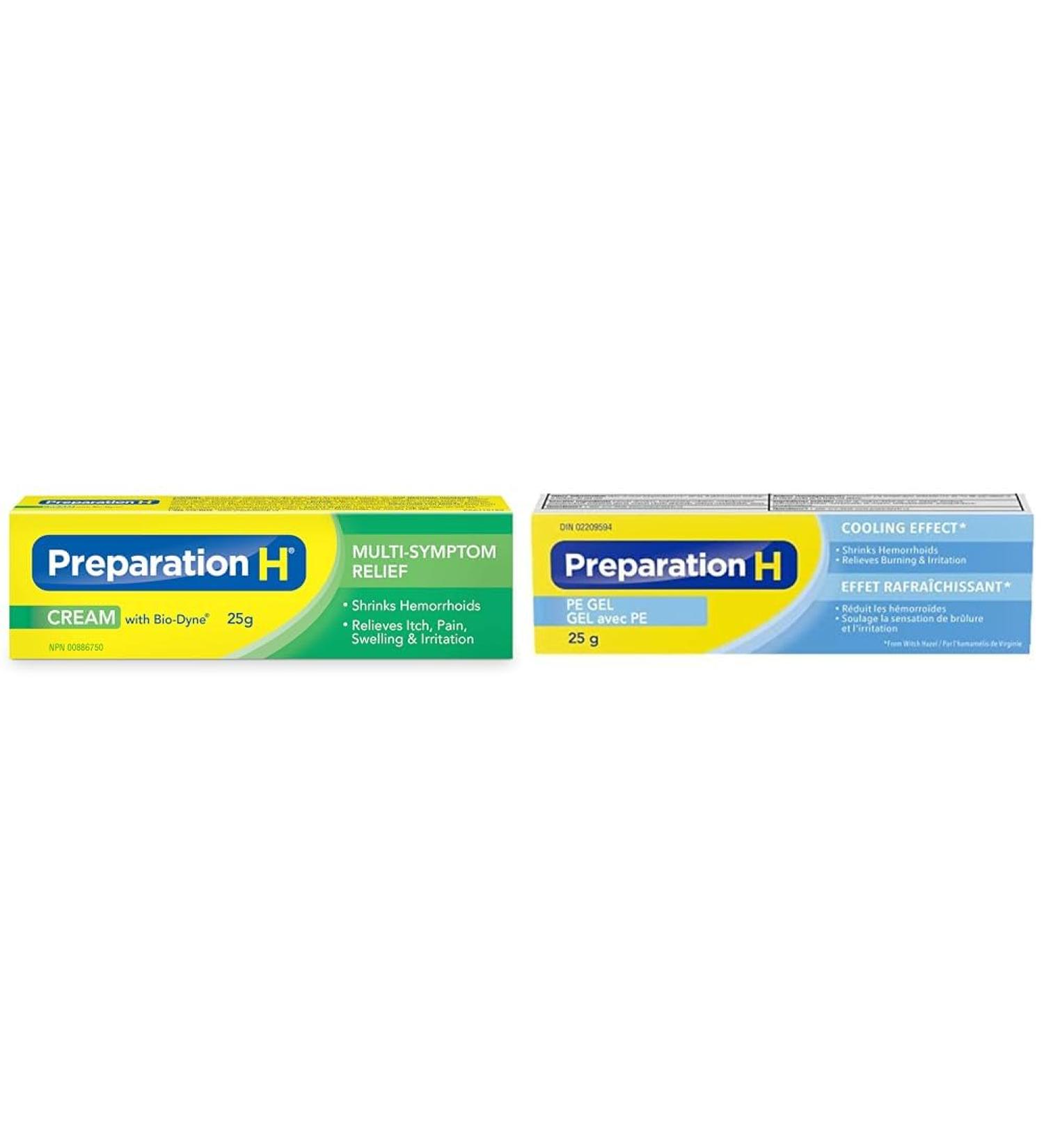 Preparation H Multi-Symptom Hemorrhoid Treatment Cream with Bio-Dyne 25g Tube & Cooling Hemorrhoid Relief PE Gel with Phenylephrine and Witch Hazel 25g Tube Medication+ 25 g (Pack of 1) - Buy Online on GoSupps.com