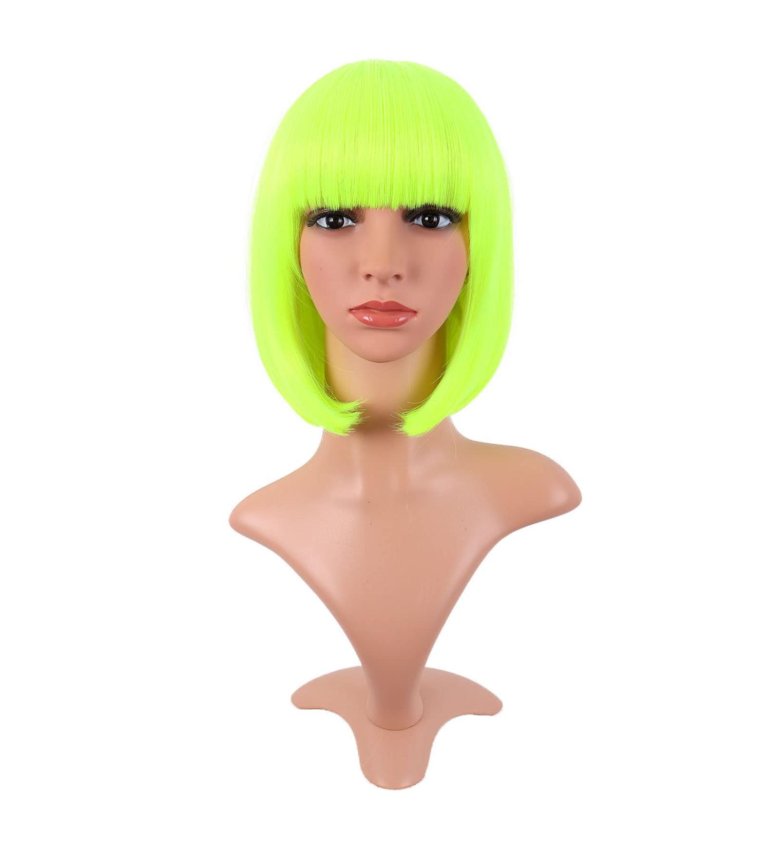 MapofBeauty 12 Inch Neon Yellow Short Straight Bob Wig - Natural Female Hair - Buy Online on GoSupps.com