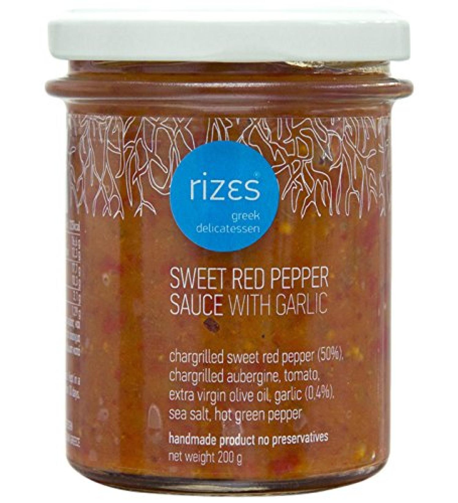 Rizes Greek Delicatessen Sweet Red Pepper Sauce with Garlic 200 g Bright orange red