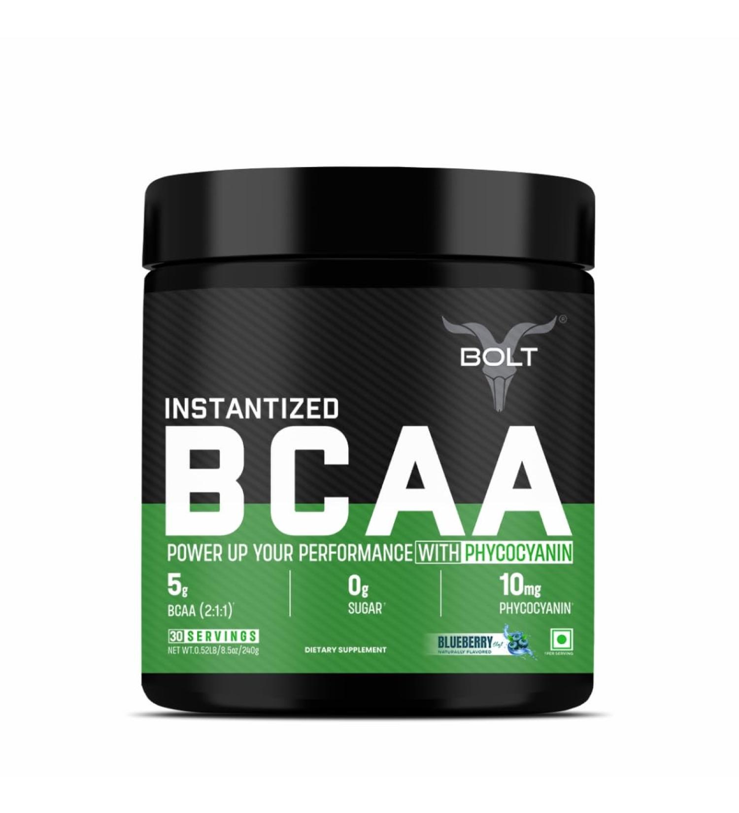 Buy Bolt BCAA Powder 2:1:1 - Muscle Recovery & Endurance Formula - Blueberry Blast - 30 Servings (240g) - International Shipping Available - Buy Online on GoSupps.com