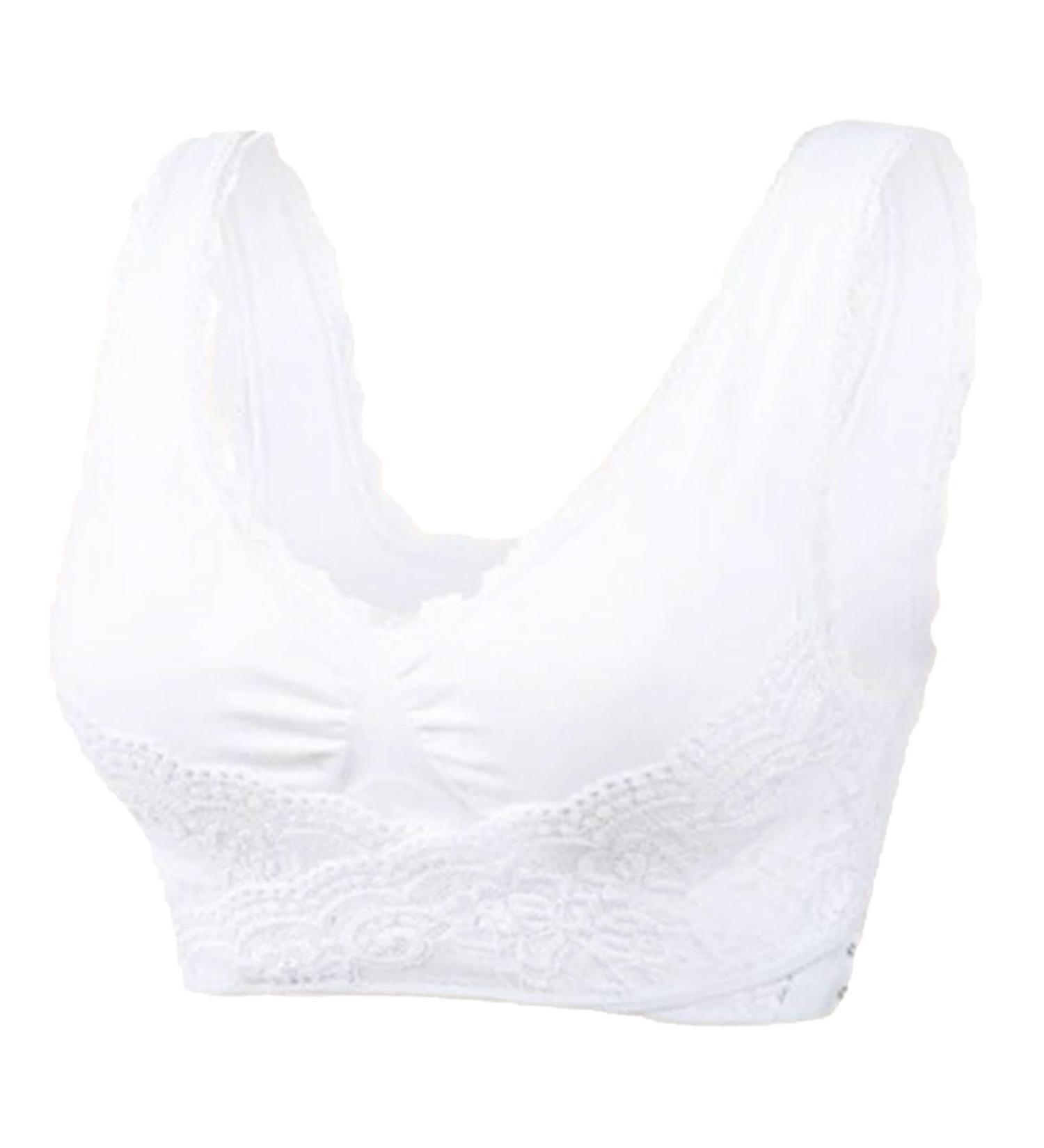 Huyyydza Women's Seamless Yoga Bustier - Front Buckle Lace Edge Sleep & Movement Adaptation No Steel Ring White Size L - Buy Online on GoSupps.com