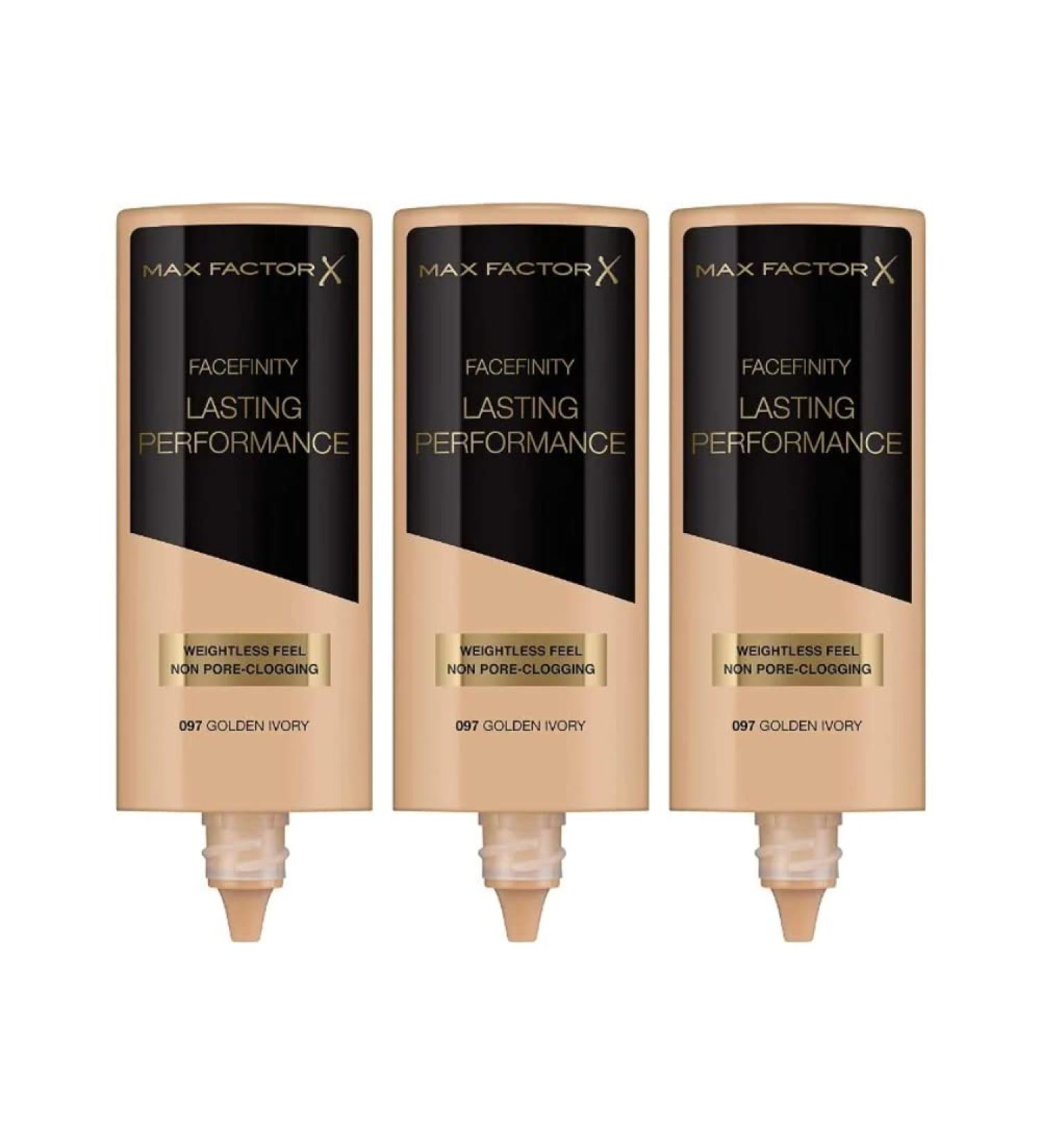 3 x Max Factor Lasting Performance Weightless Feel Foundation 97 Golden Ivory